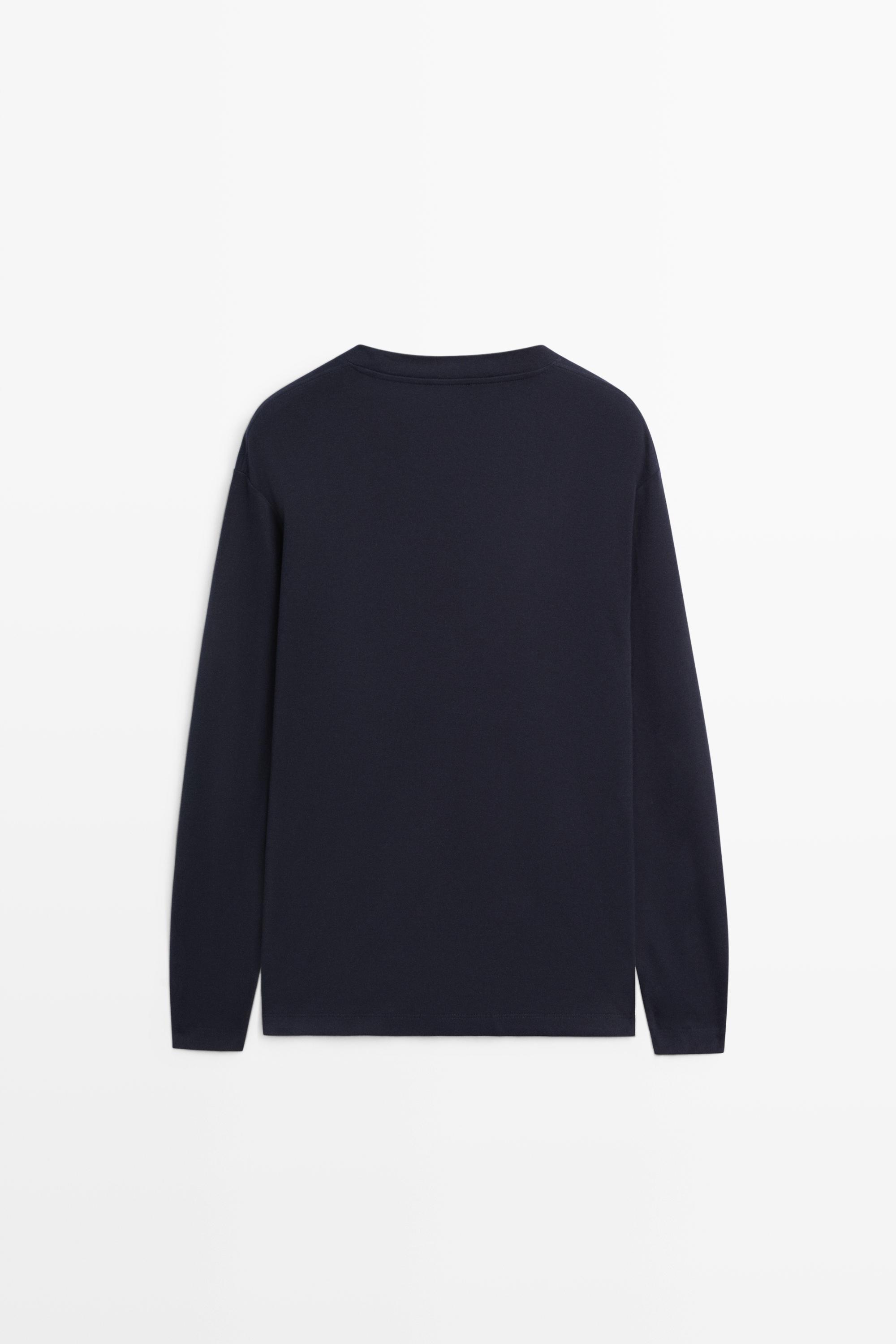 100% cotton long sleeve T-shirt — NAVY BLUE