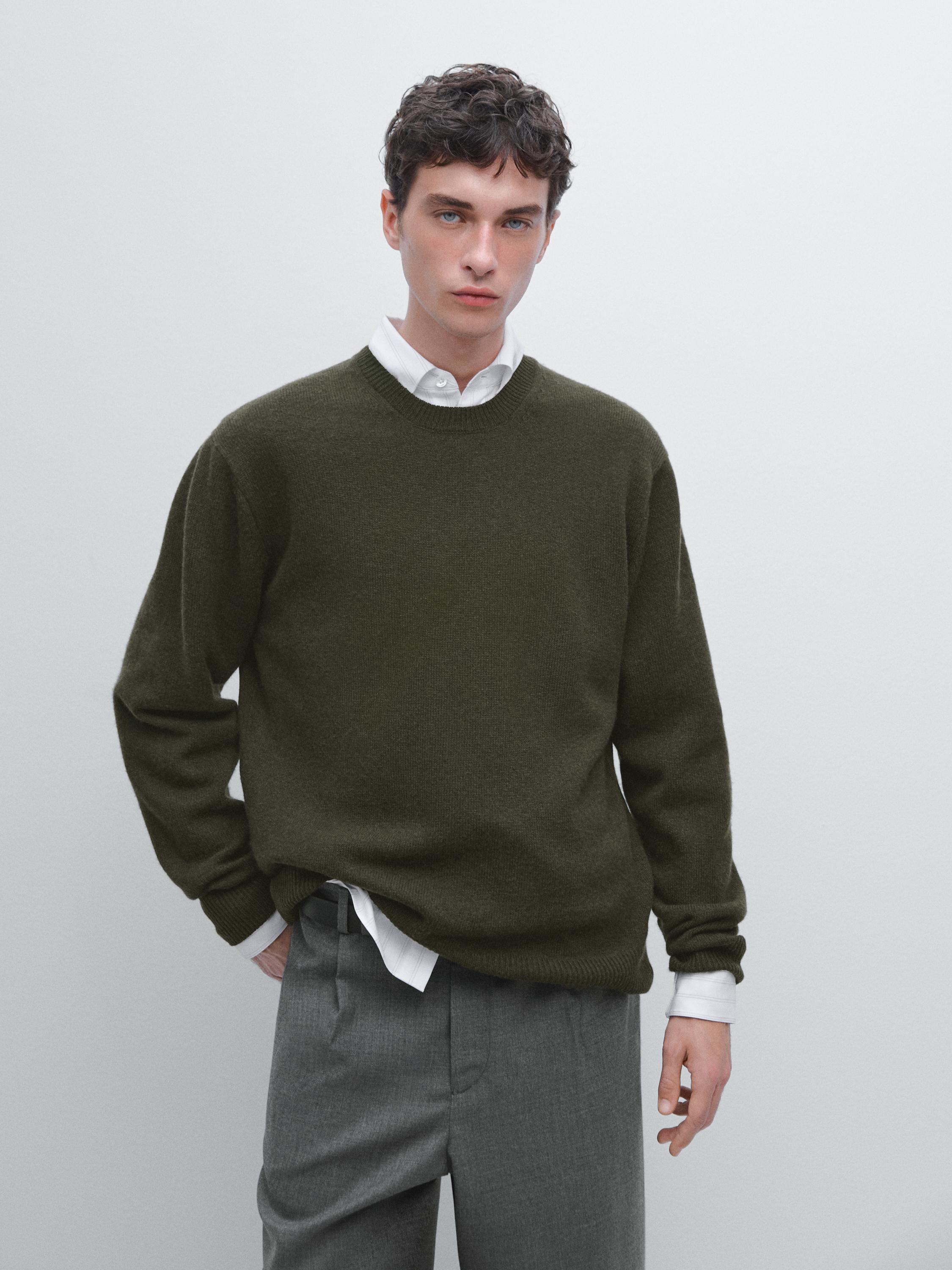 Wool blend crew neck knit sweater