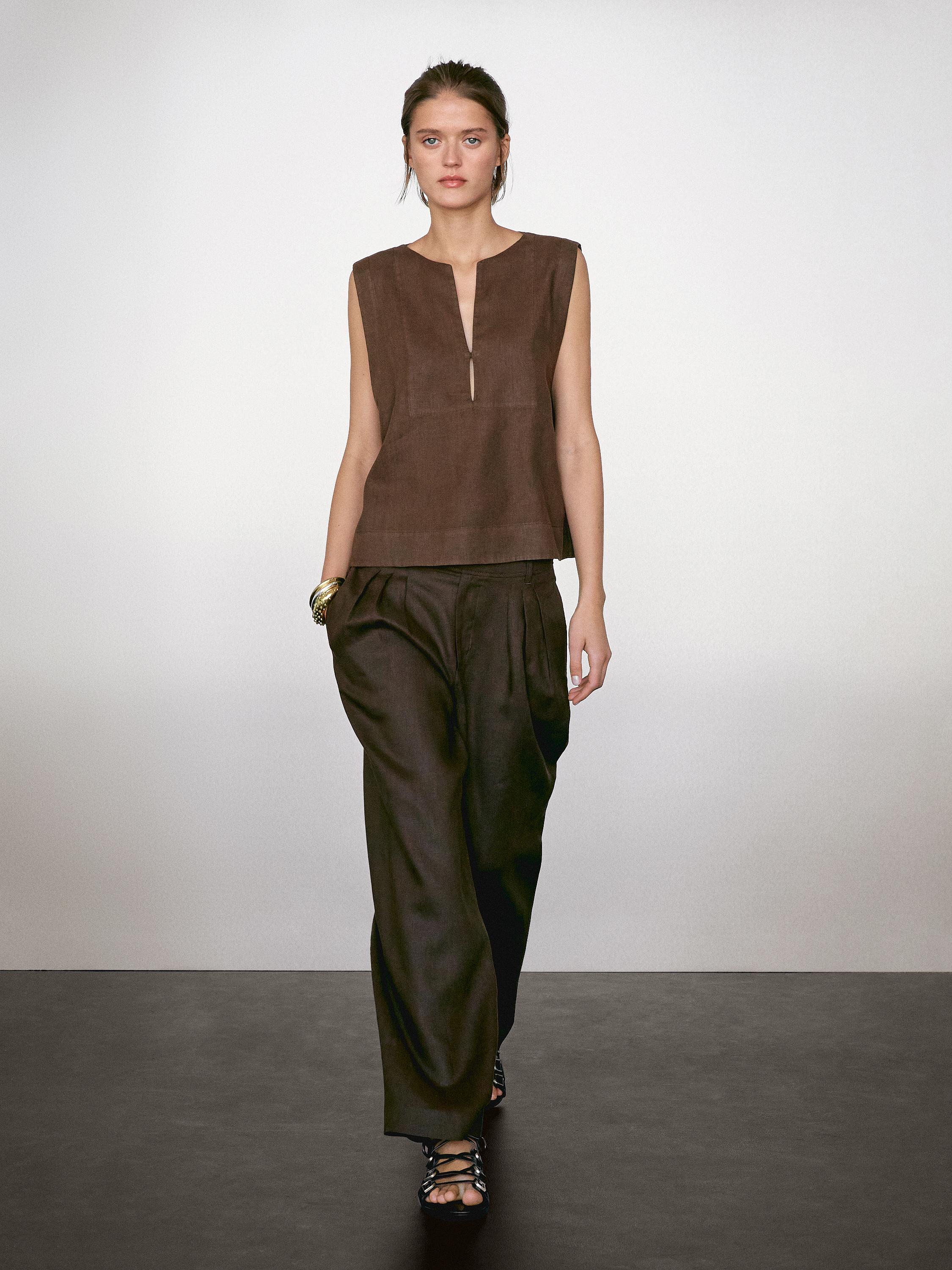 Áo cánh 100% vải lanh có chi tiết đường may