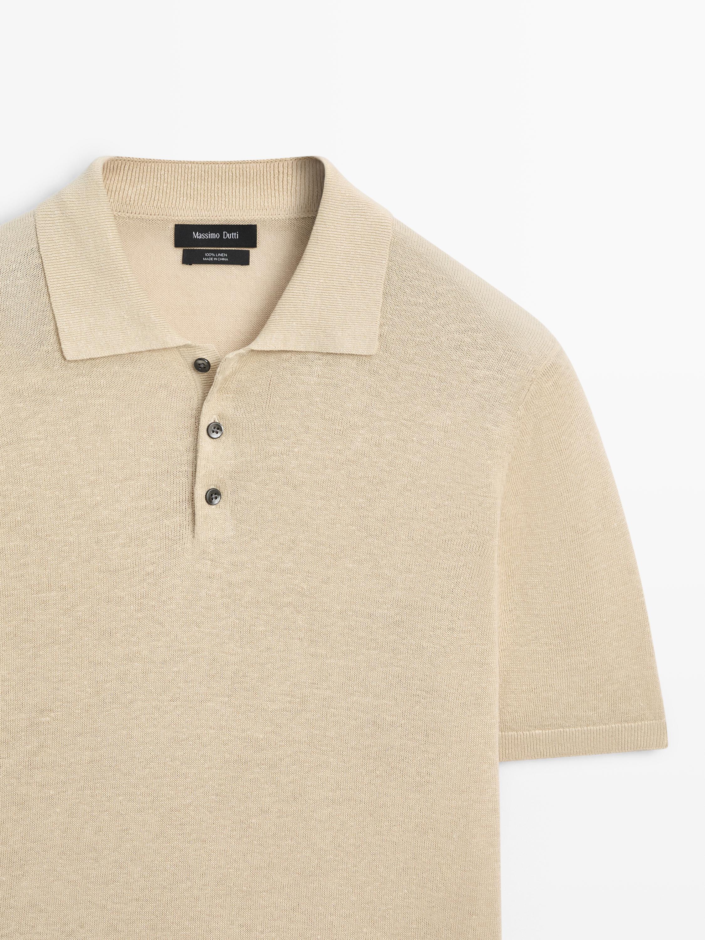 Linen knit polo sweater — Beige