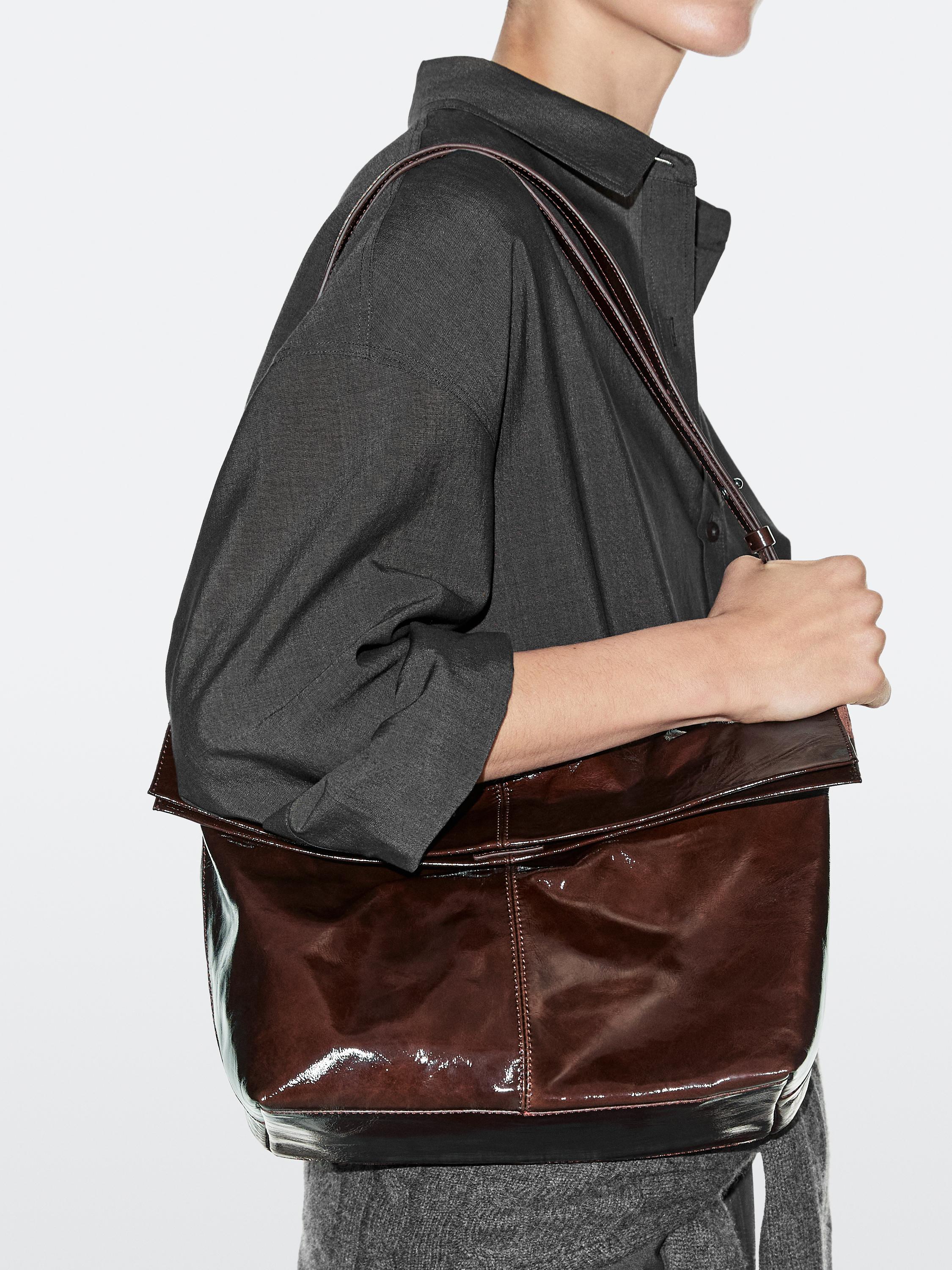 Crackled nappa leather flap bag — BROWN MARL
