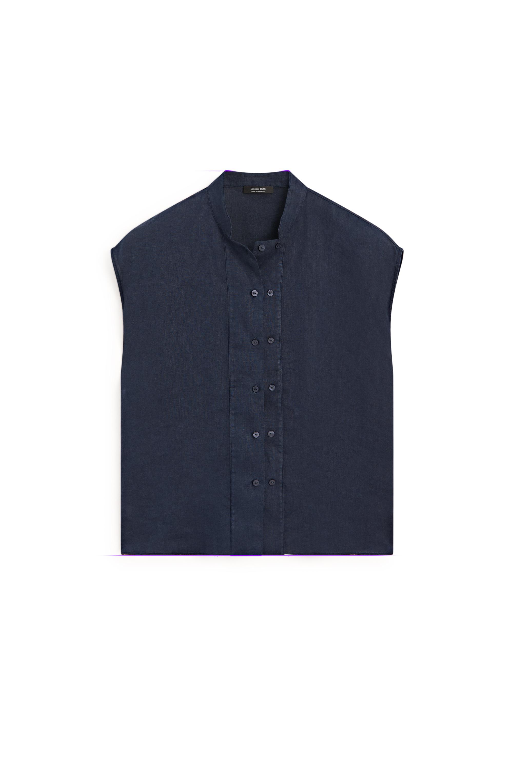 Flowing 100% linen shirt with button detail — DARK NAVY
