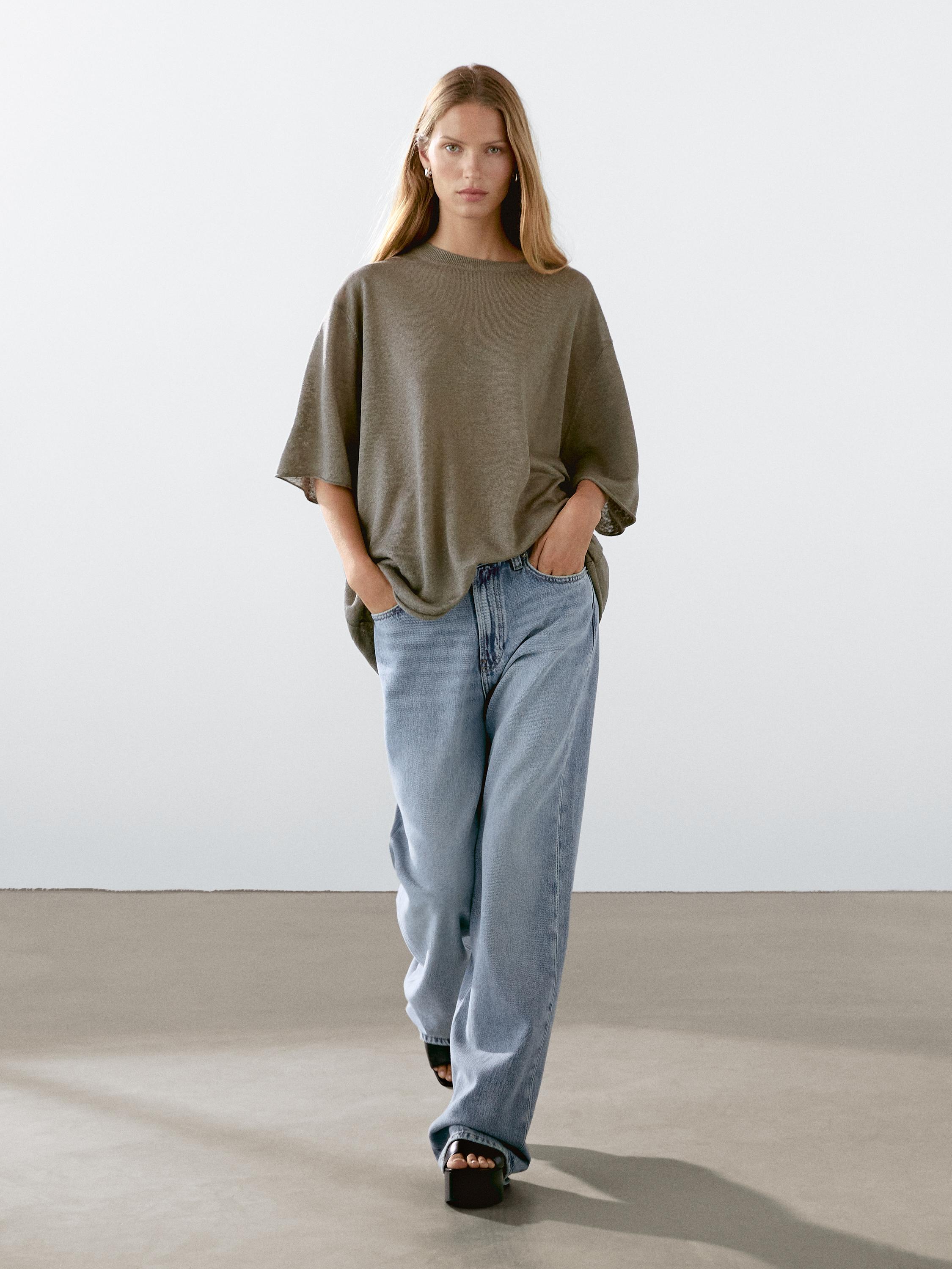 Свитер оверсайз изо льна с короткими рукавами