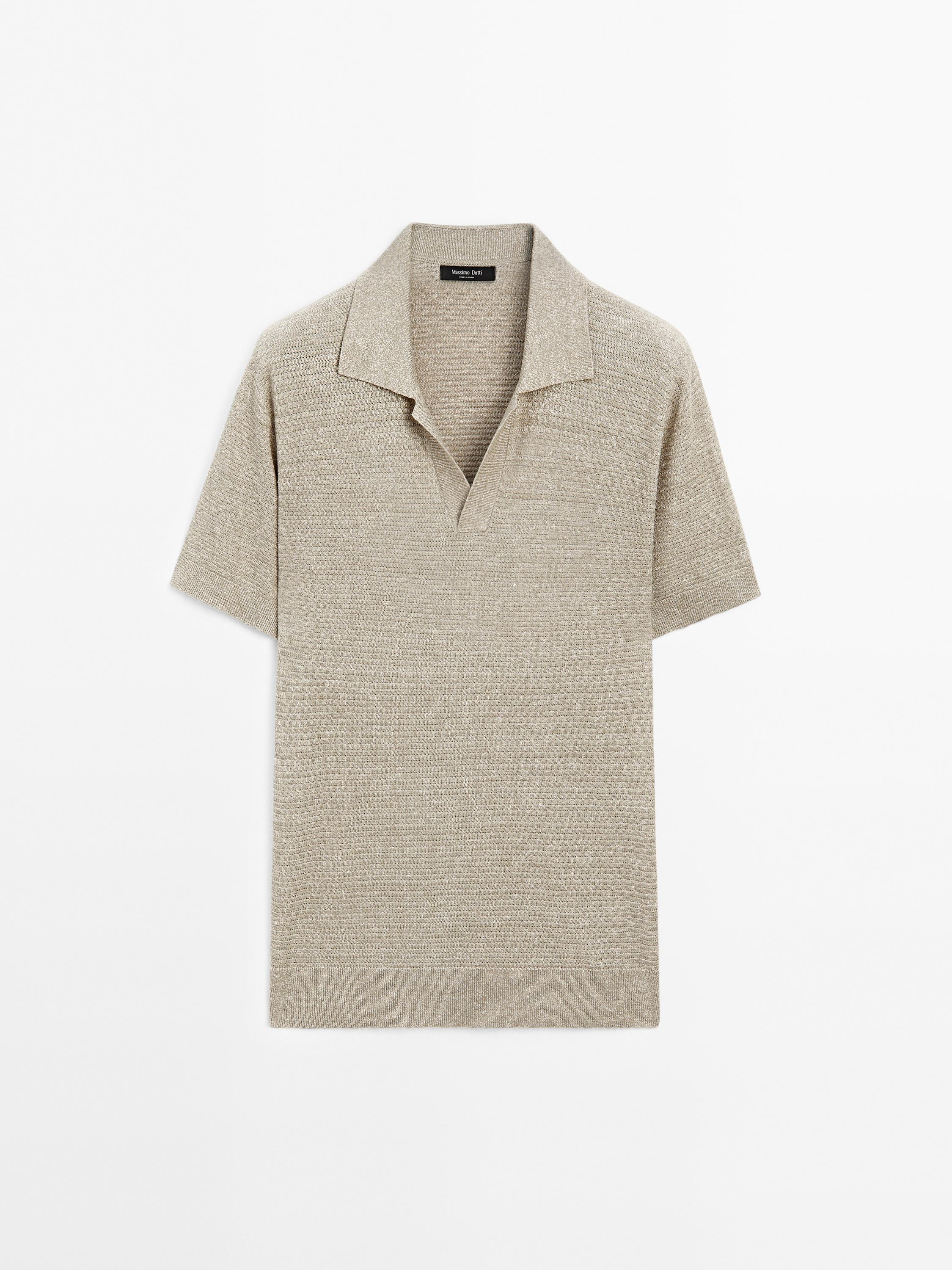 Linen and cotton knit polo shirt