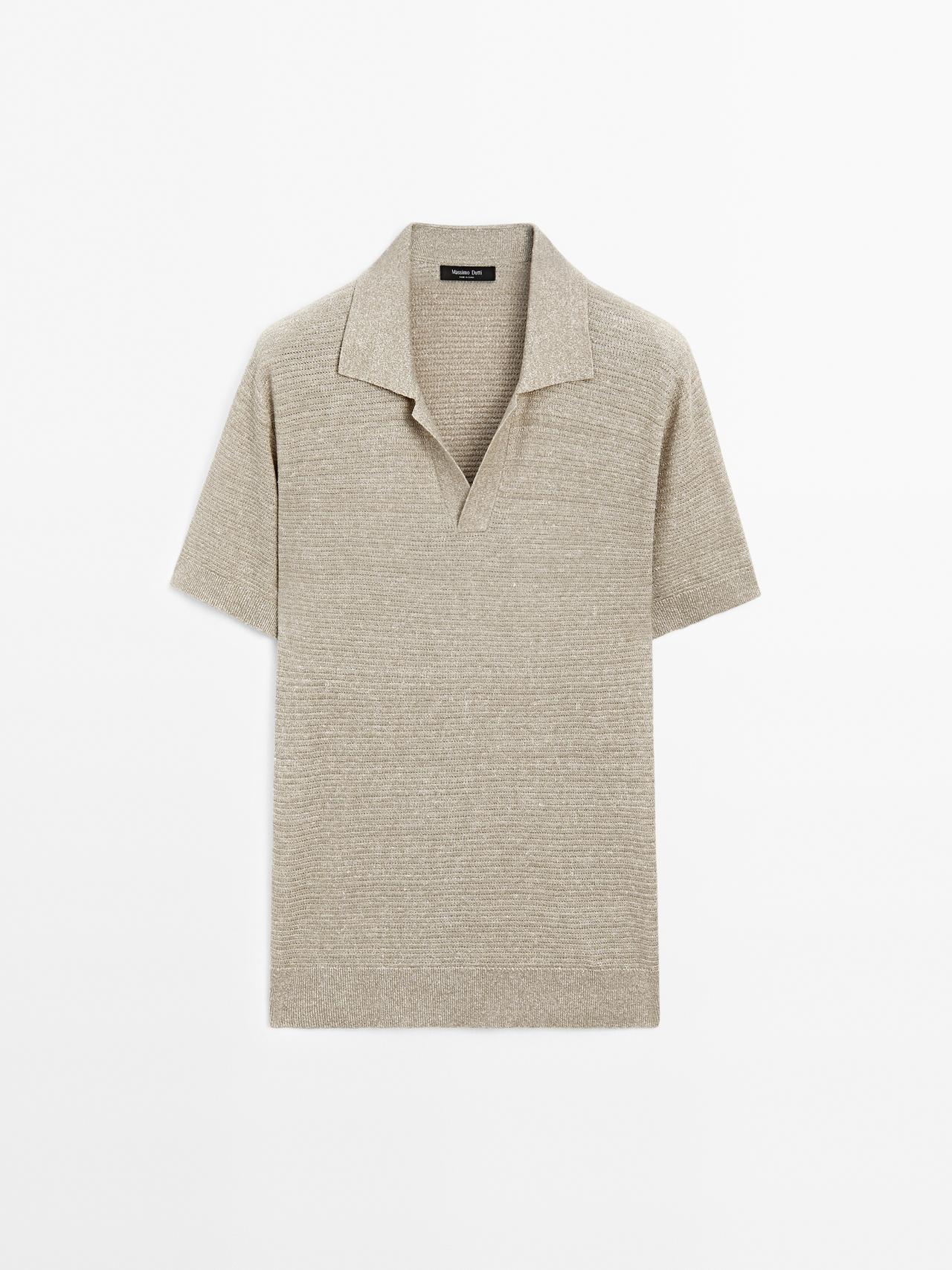 Massimo Dutti - Herre - Poloshirt I Strik Af Hør Og Bomuld - Stenfarvet - L