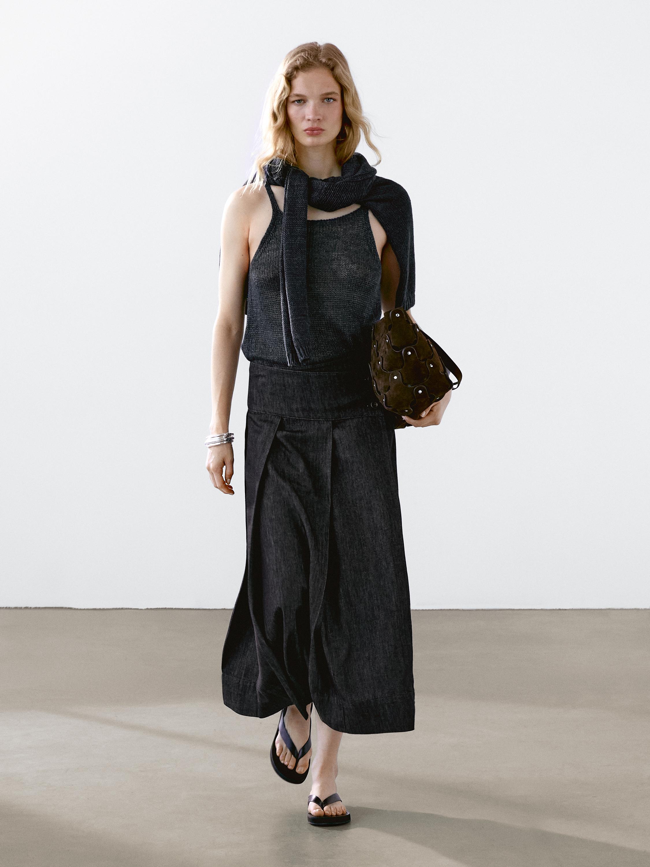 Jupe midi denim coton