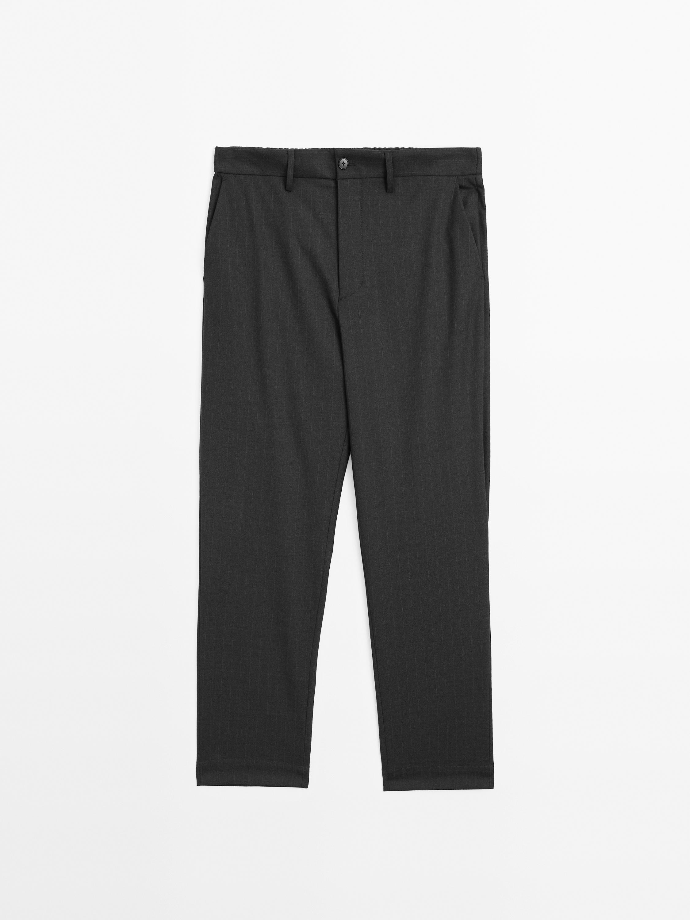 Regular fit striped wool blend trousers