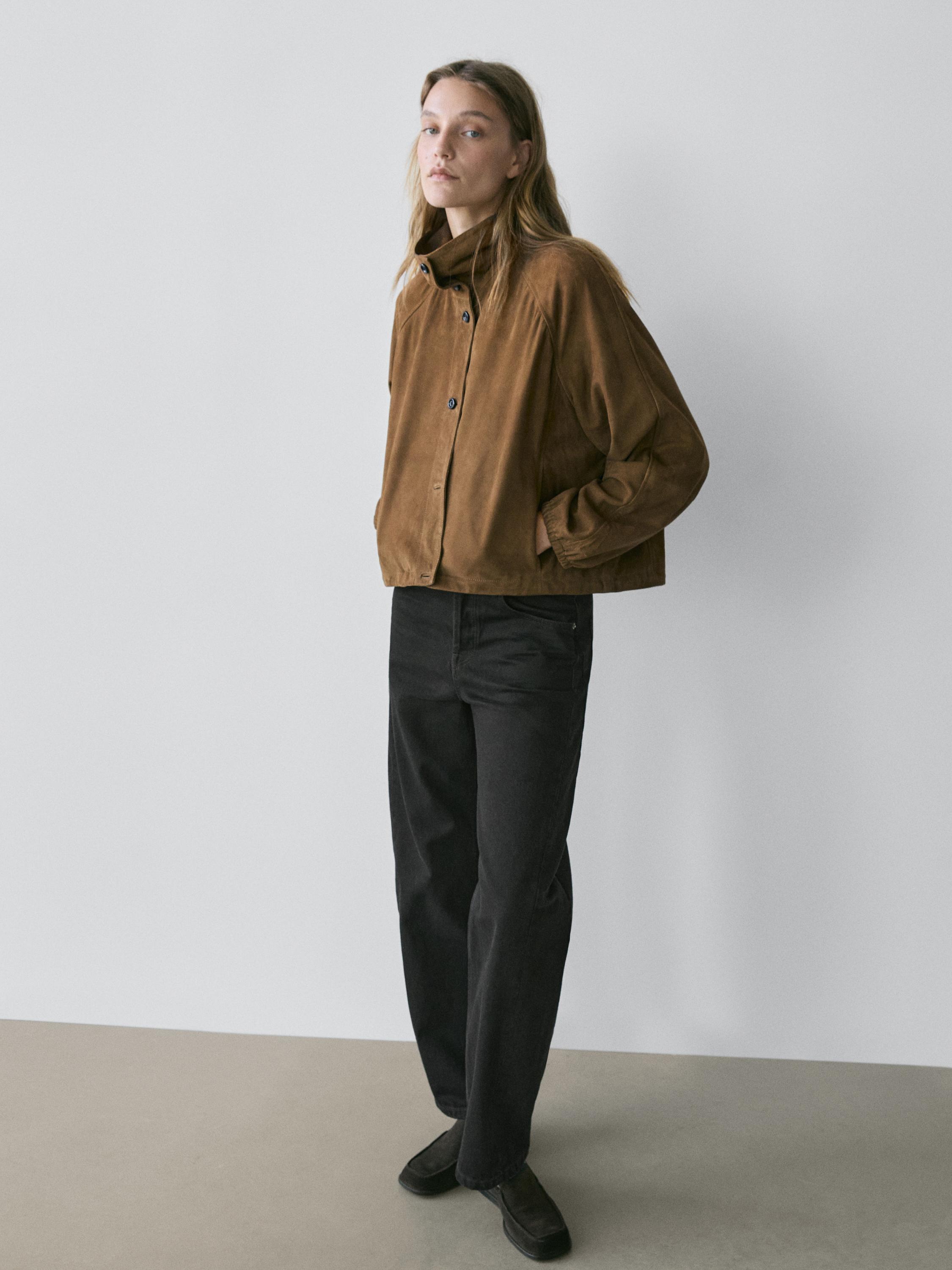 Short suede leather bomber jacket — Washed