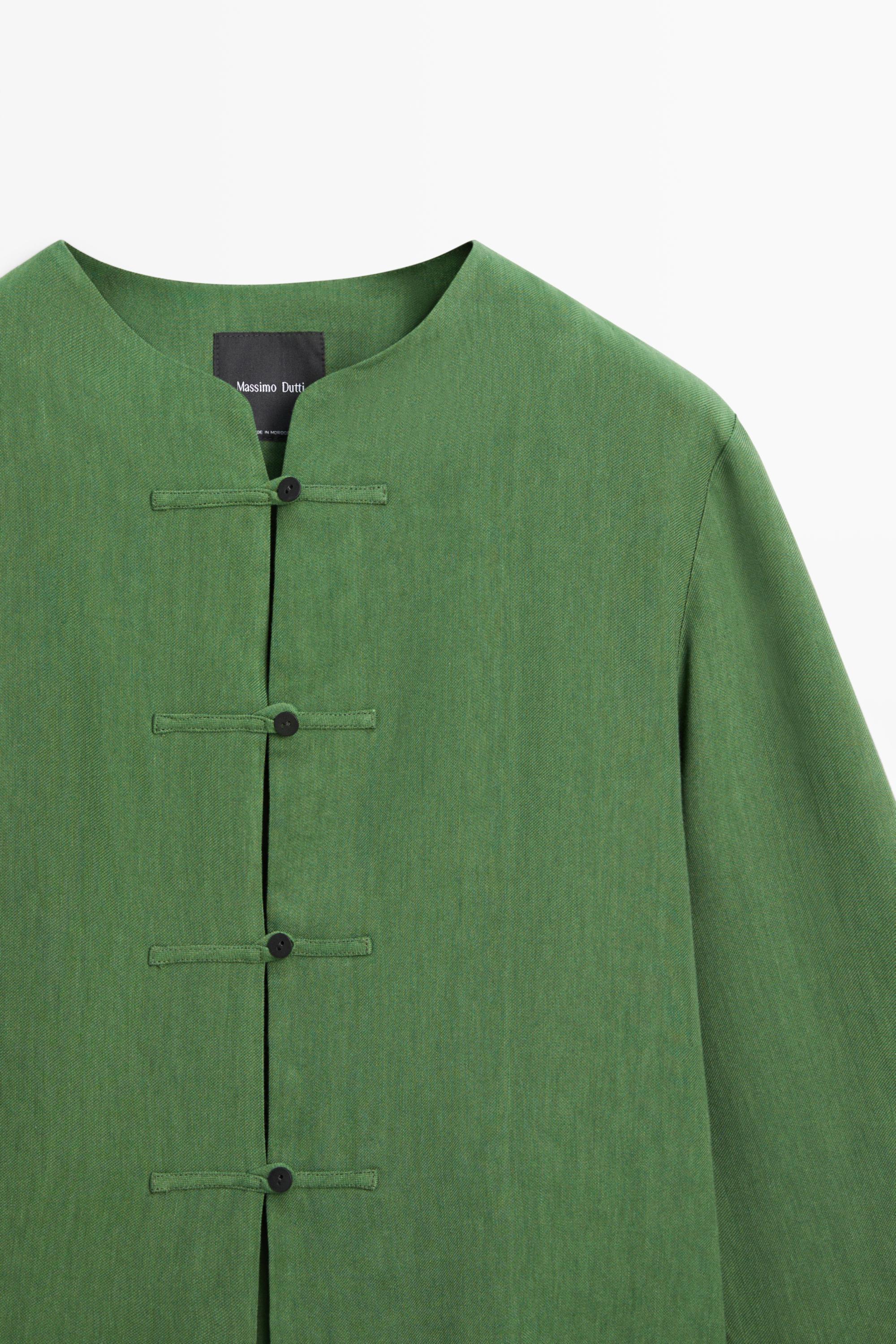 Total look flowing overshirt with button details — BLUISH GREEN