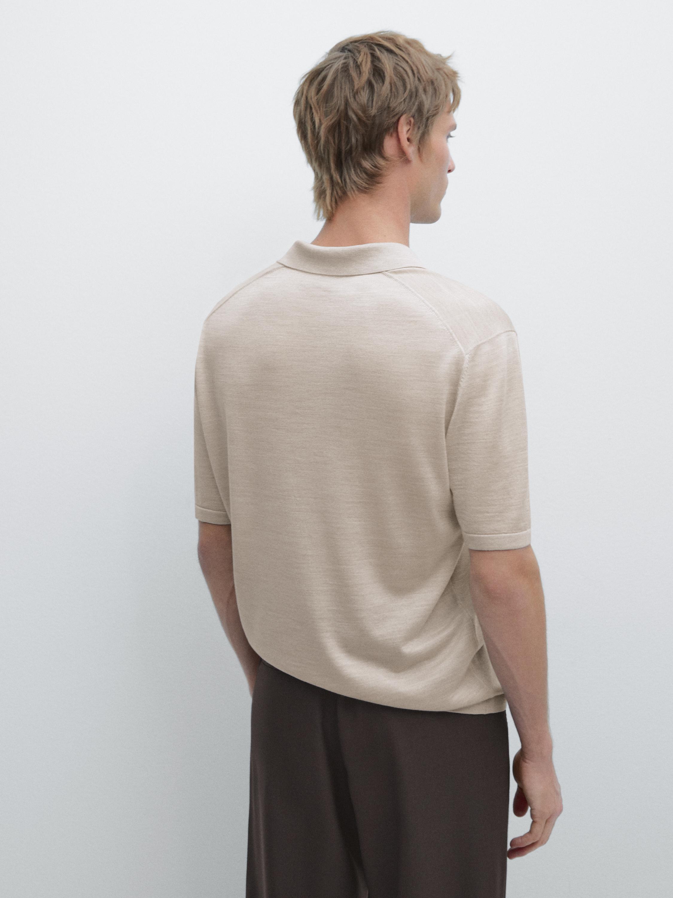 Knit V-neck polo shirt — Beige