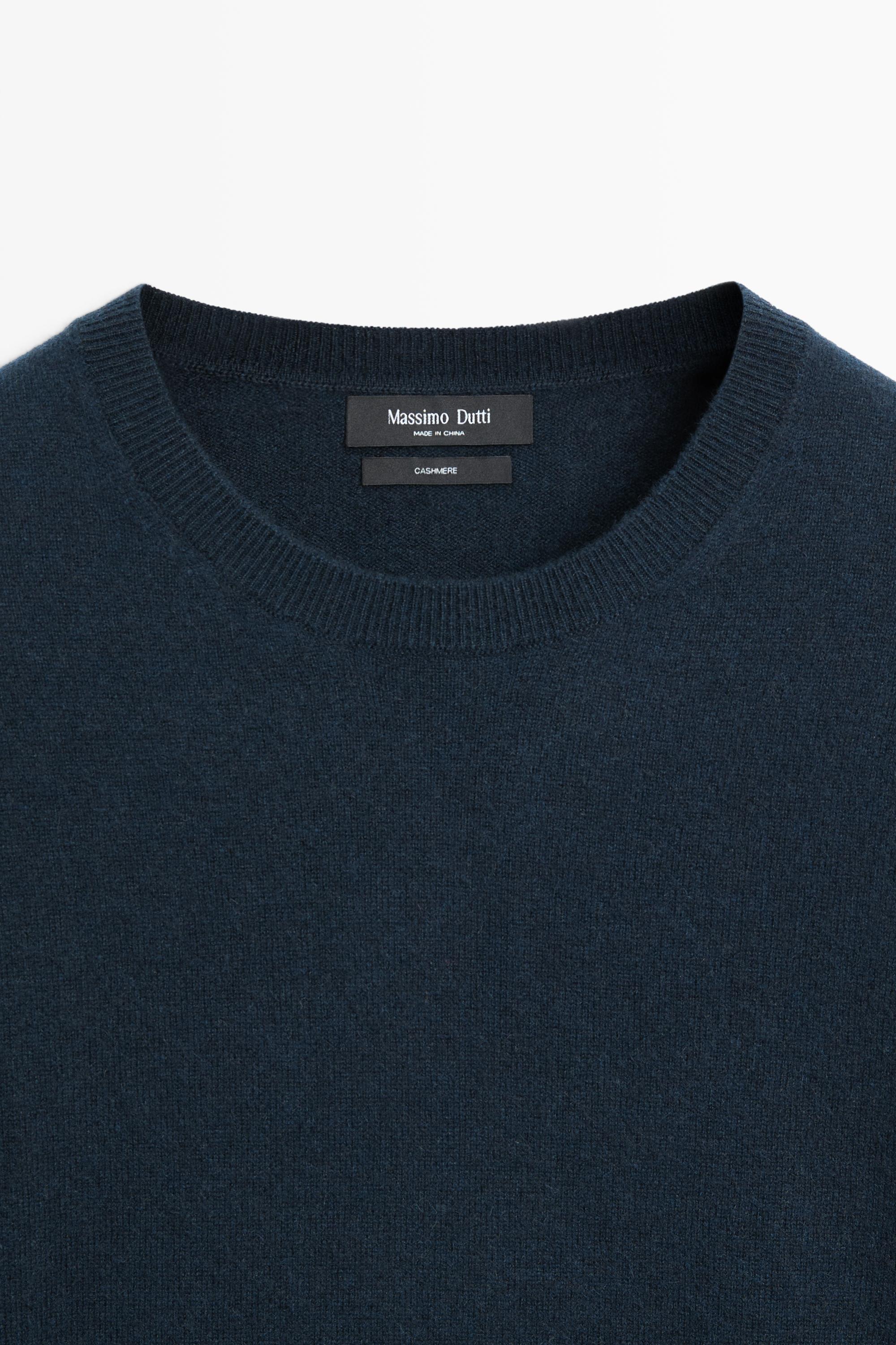 100% cashmere ribbed knit sweater — NAVY BLUE