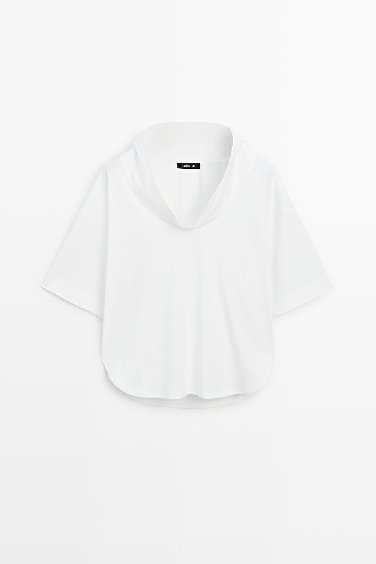 Short sleeve cotton blouse with open neck — Off white
