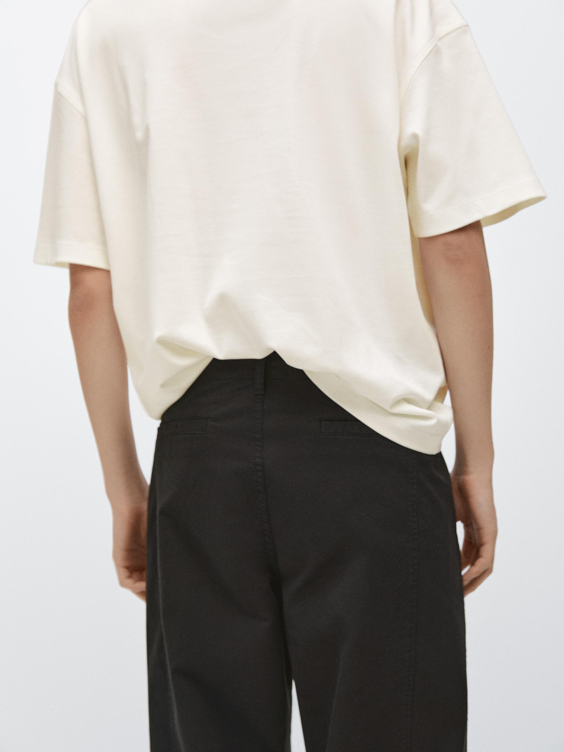 Cotton blend barrel fit trousers — BLACK