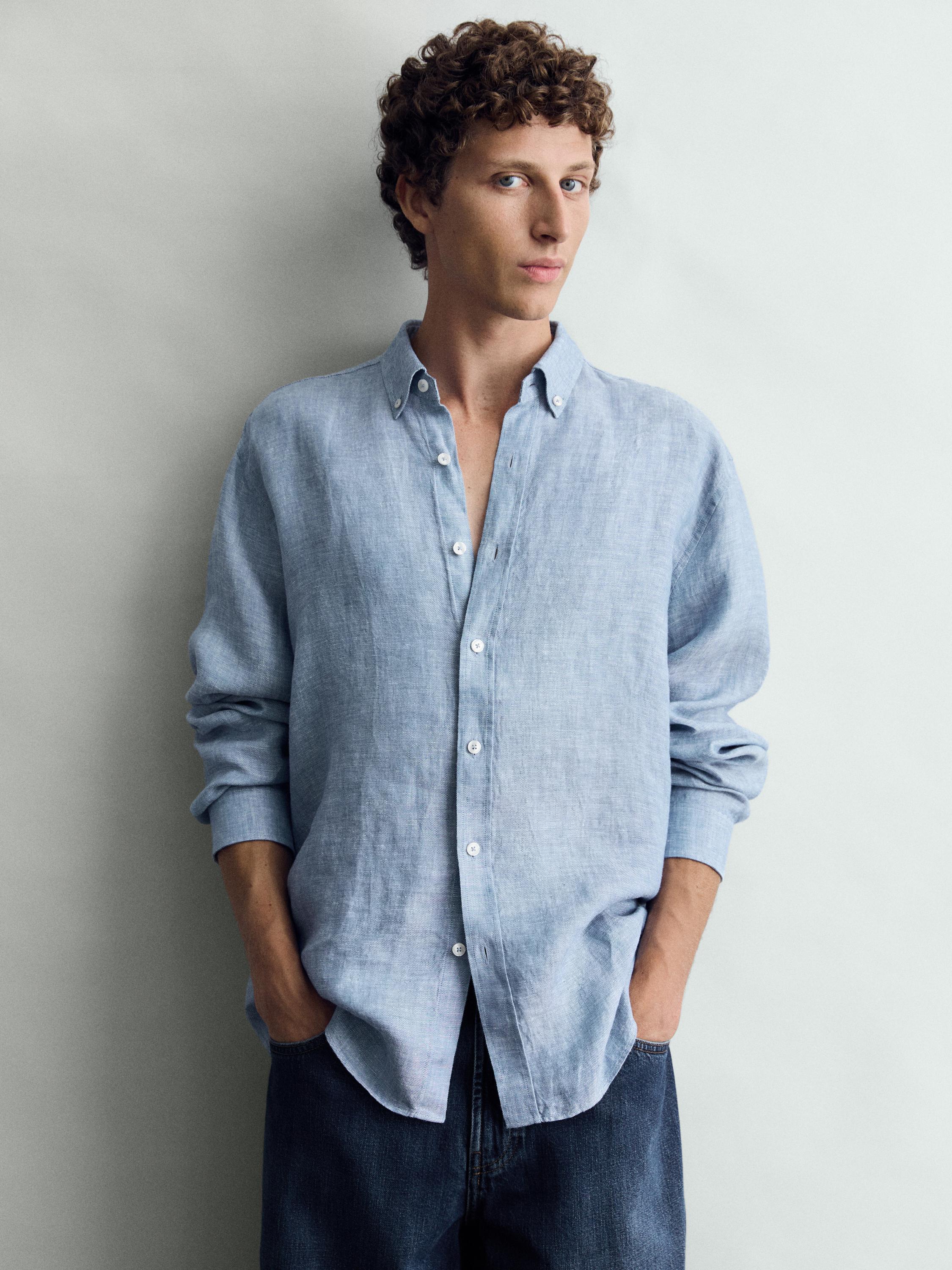 Camisa oxford regular fit 100% lino