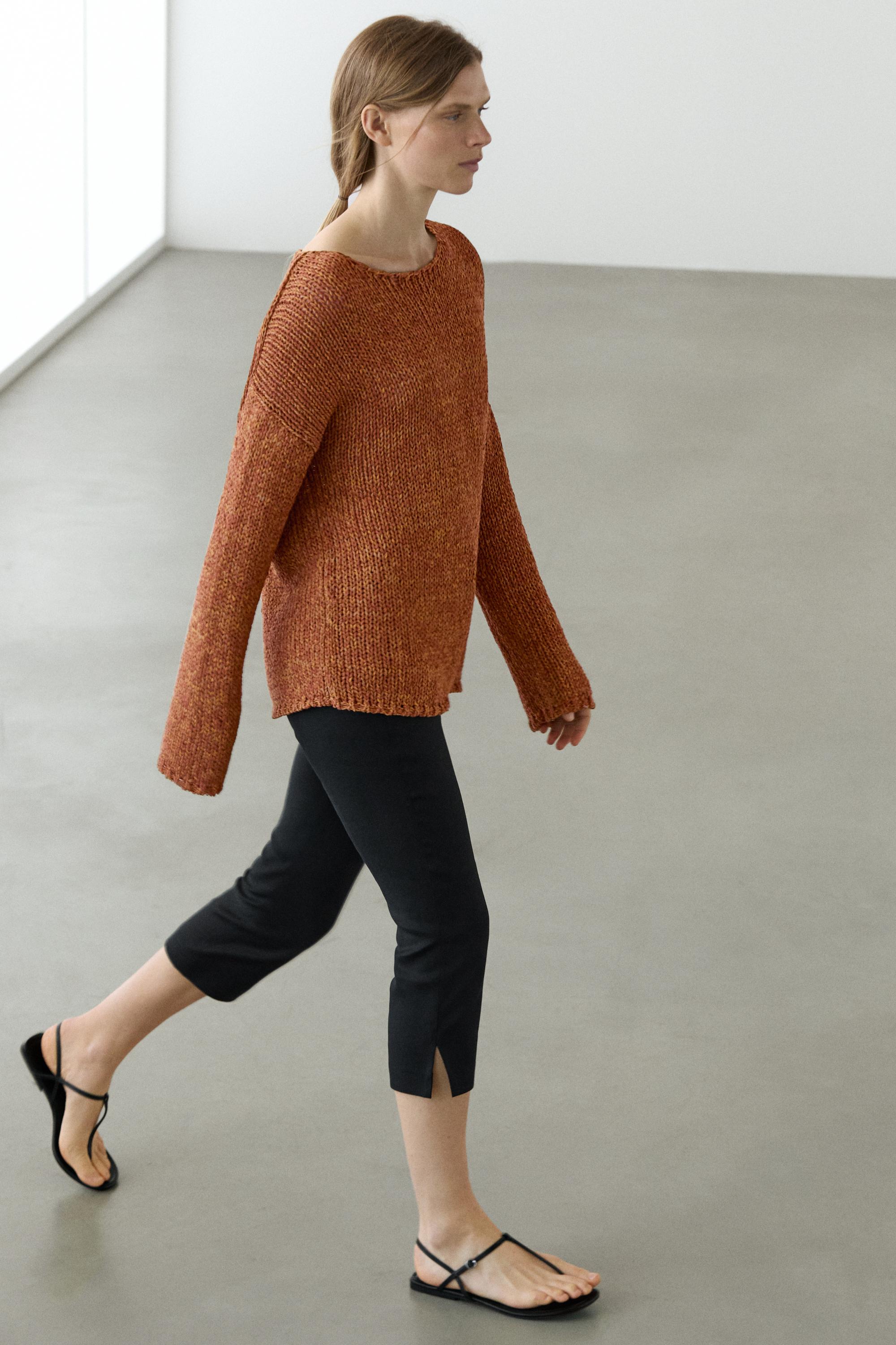 Cotton blend cutwork sweater — BURNT ORANGE