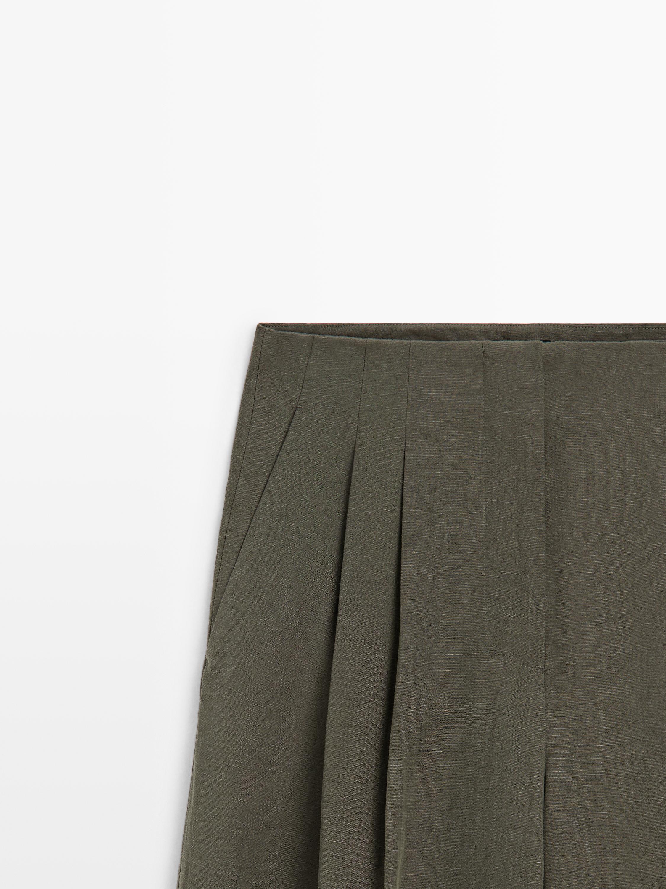 Darted wide-leg trousers — KHAKI