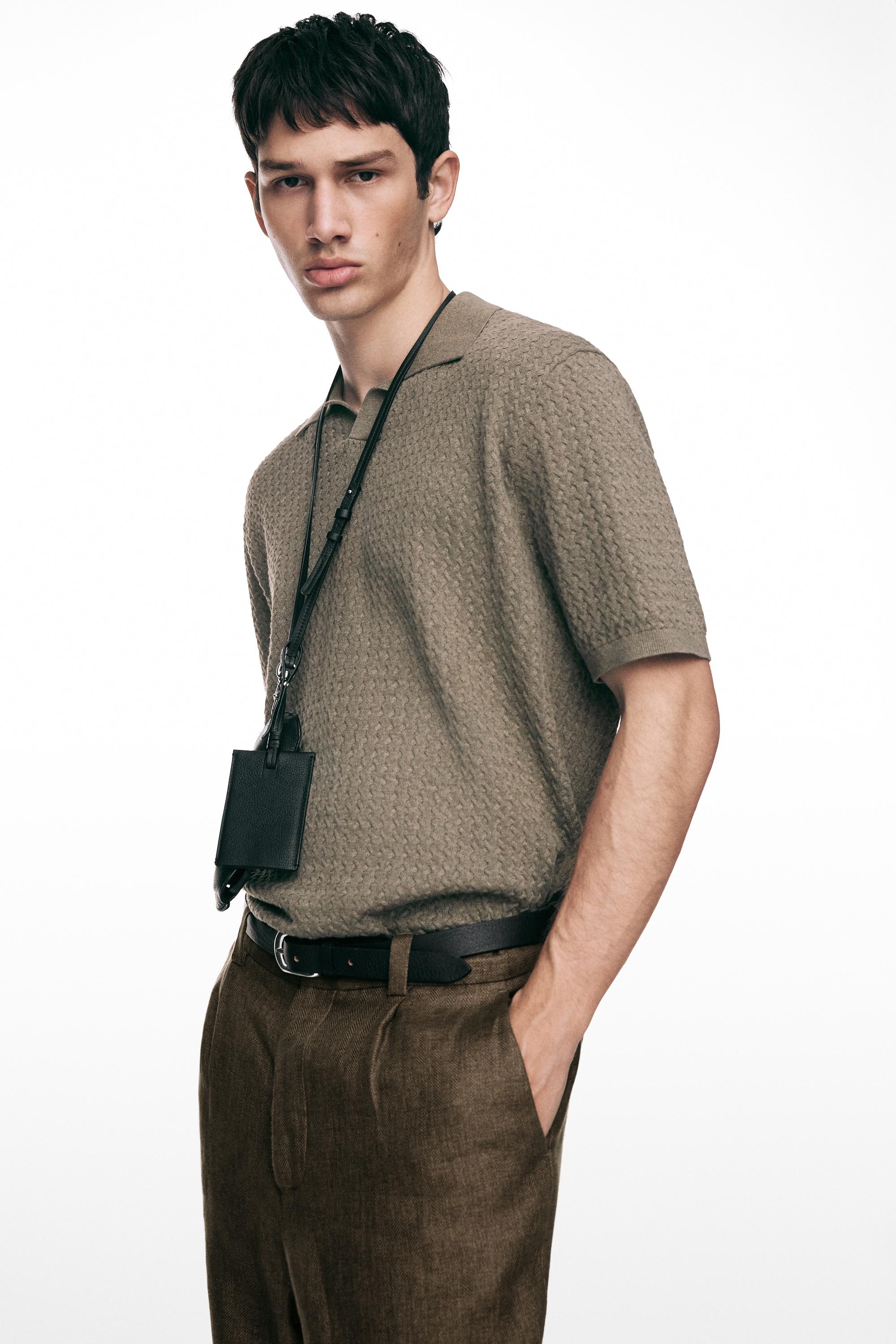 Cable-knit V-neck polo shirt — GREEN