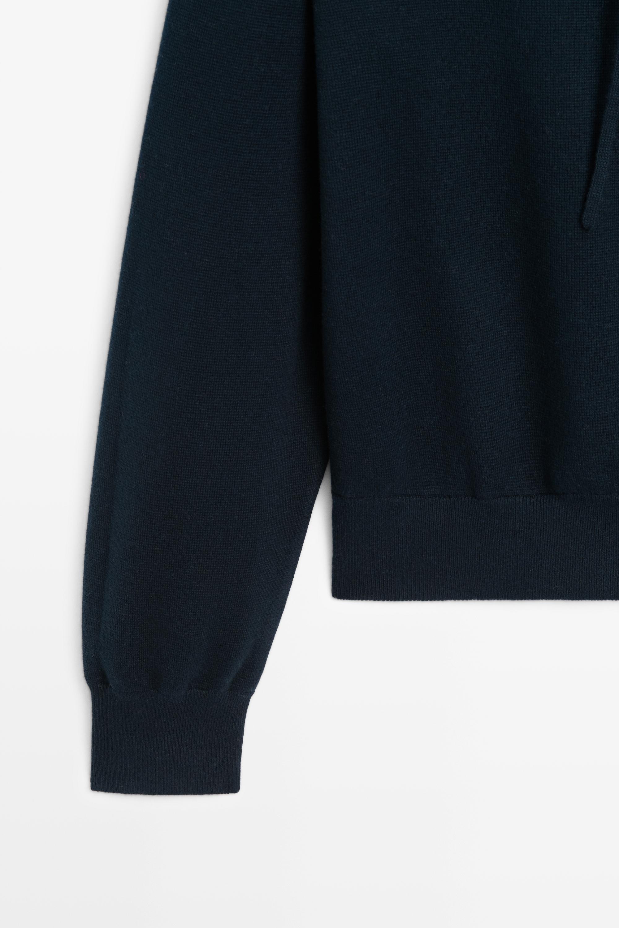 Cotton blend knit hooded cardigan — NAVY BLUE