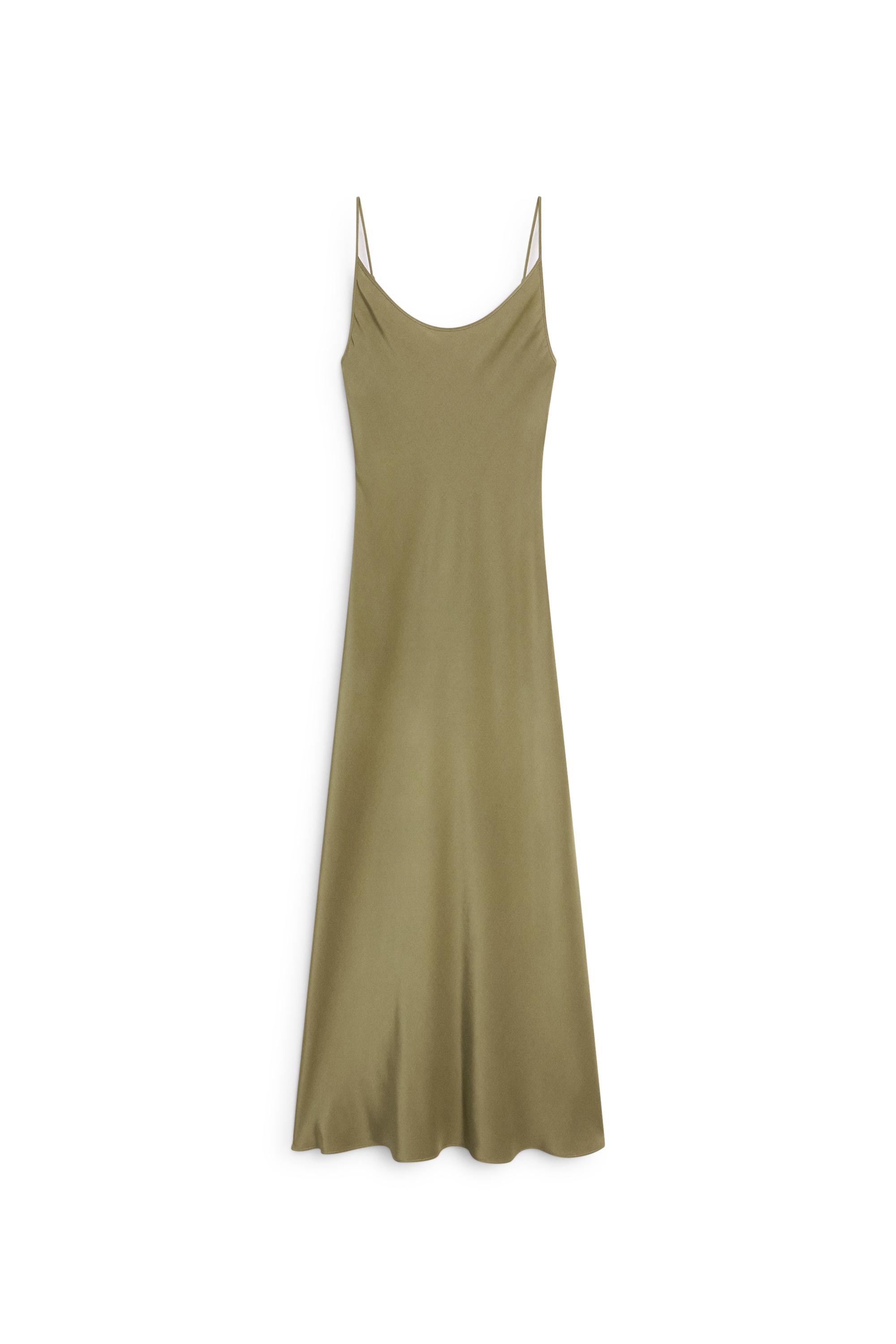 Spaghetti strap lingerie midi dress — GREEN