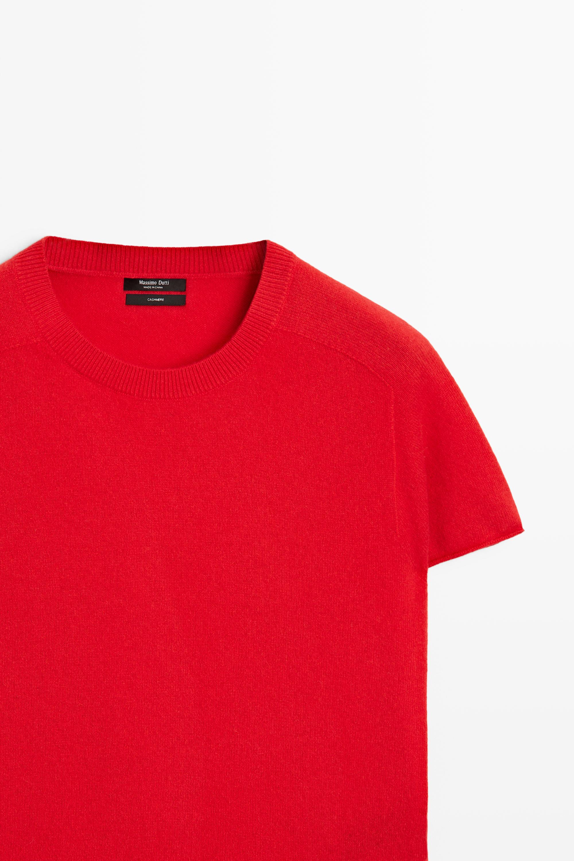 100% cashmere short sleeve knit sweater — RED