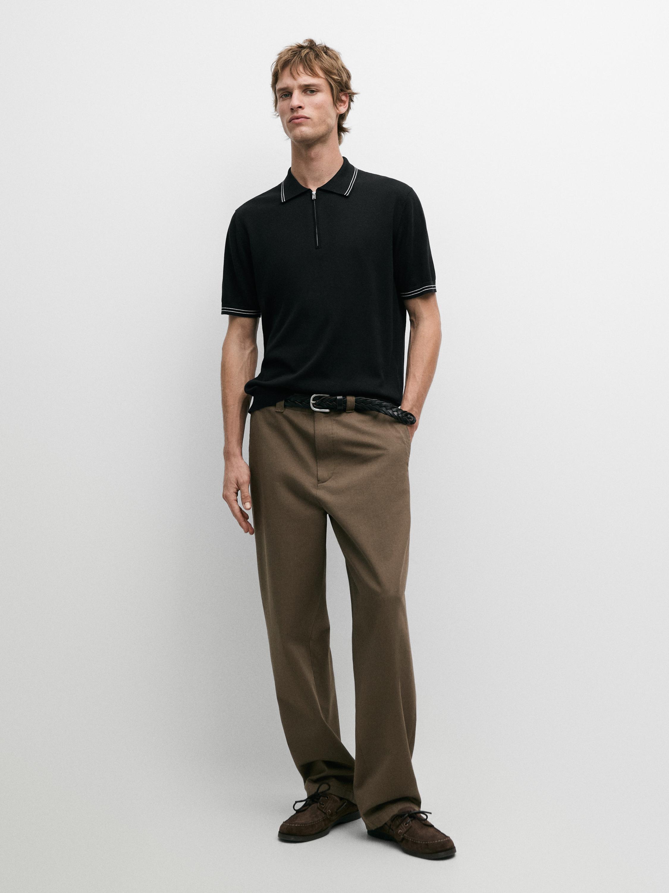 Knit polo sweater with collar detail