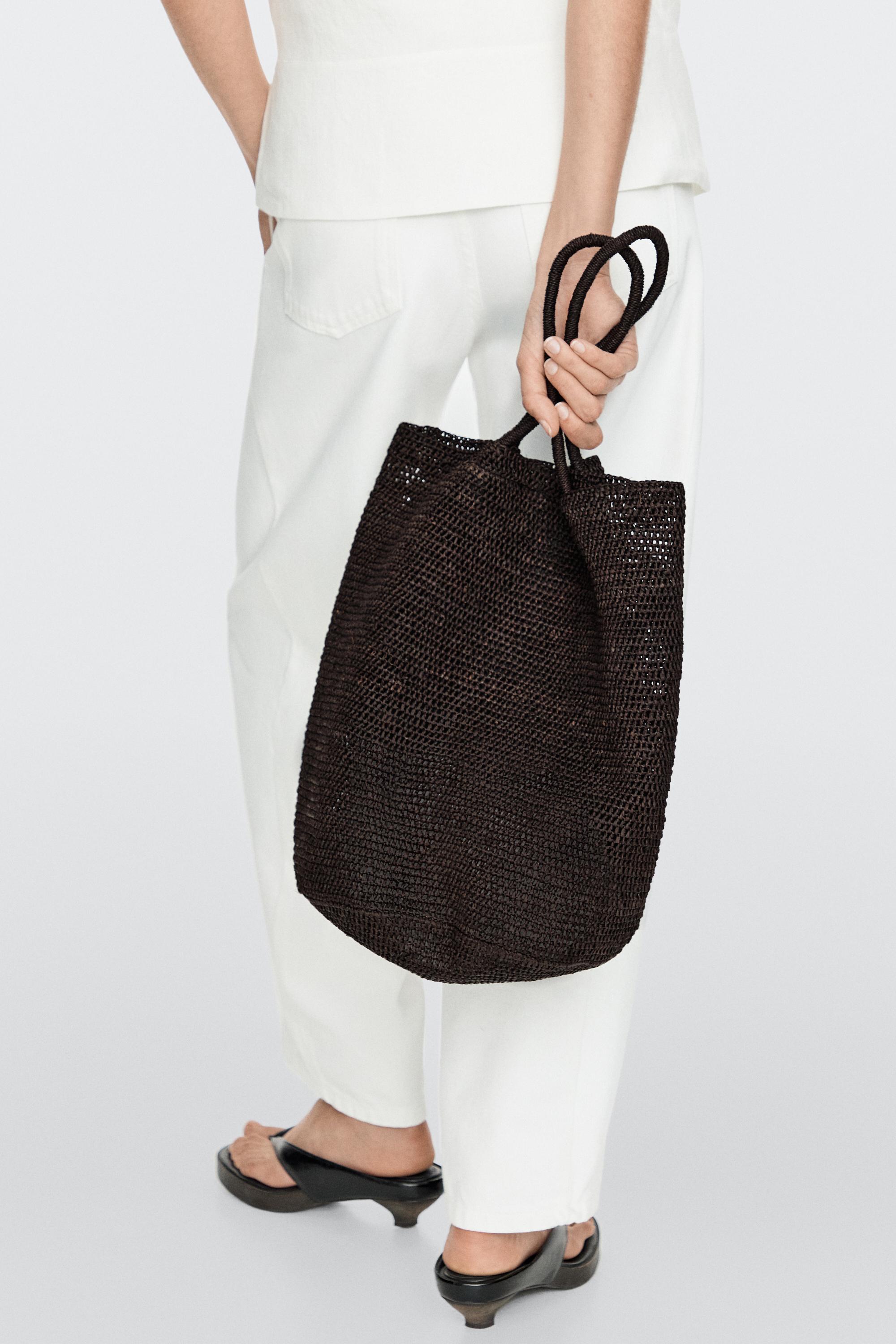 Raffia bucket tote bag — BROWN