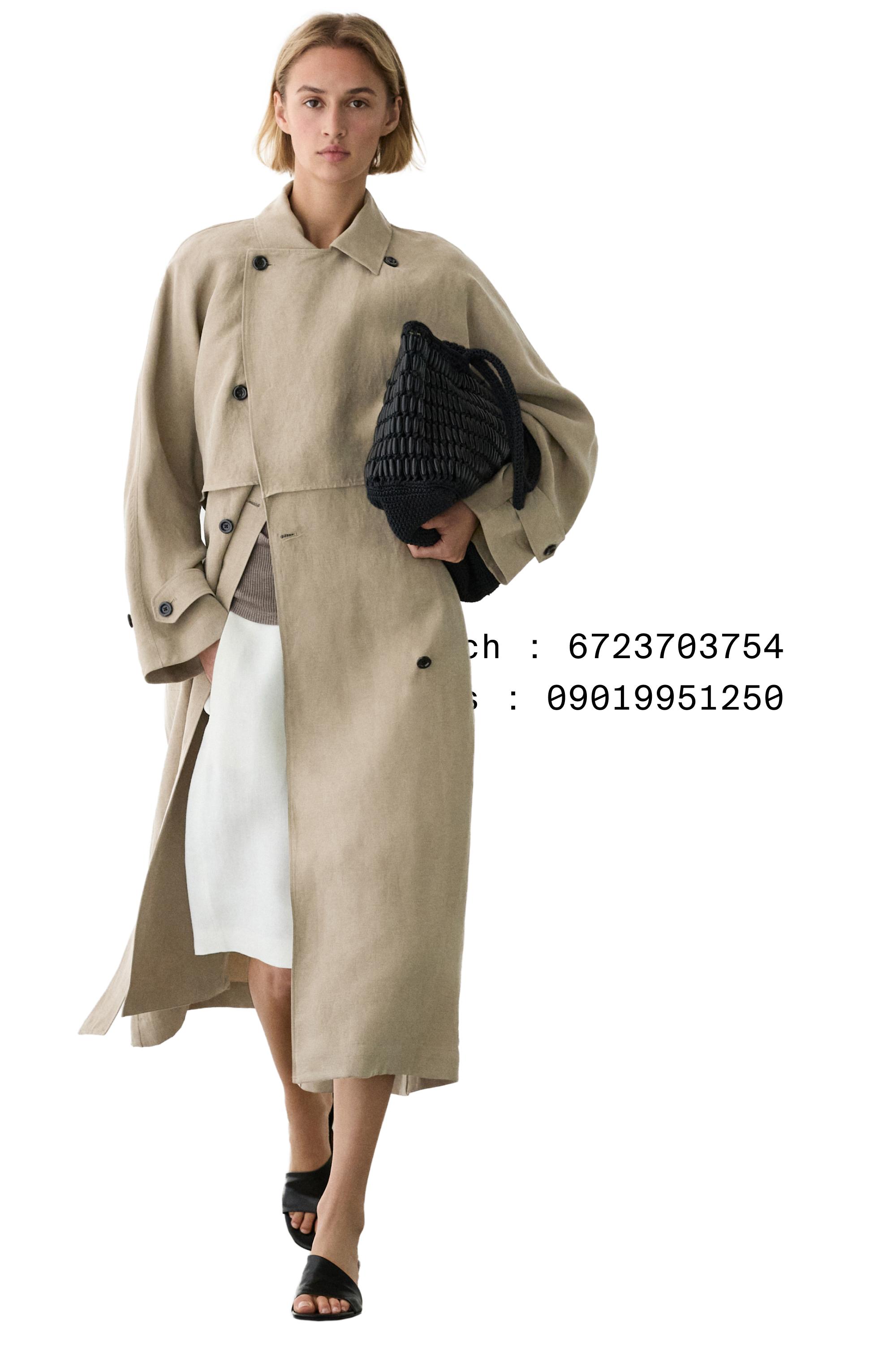 Linen blend trench coat with belt detail — SAND BROWN