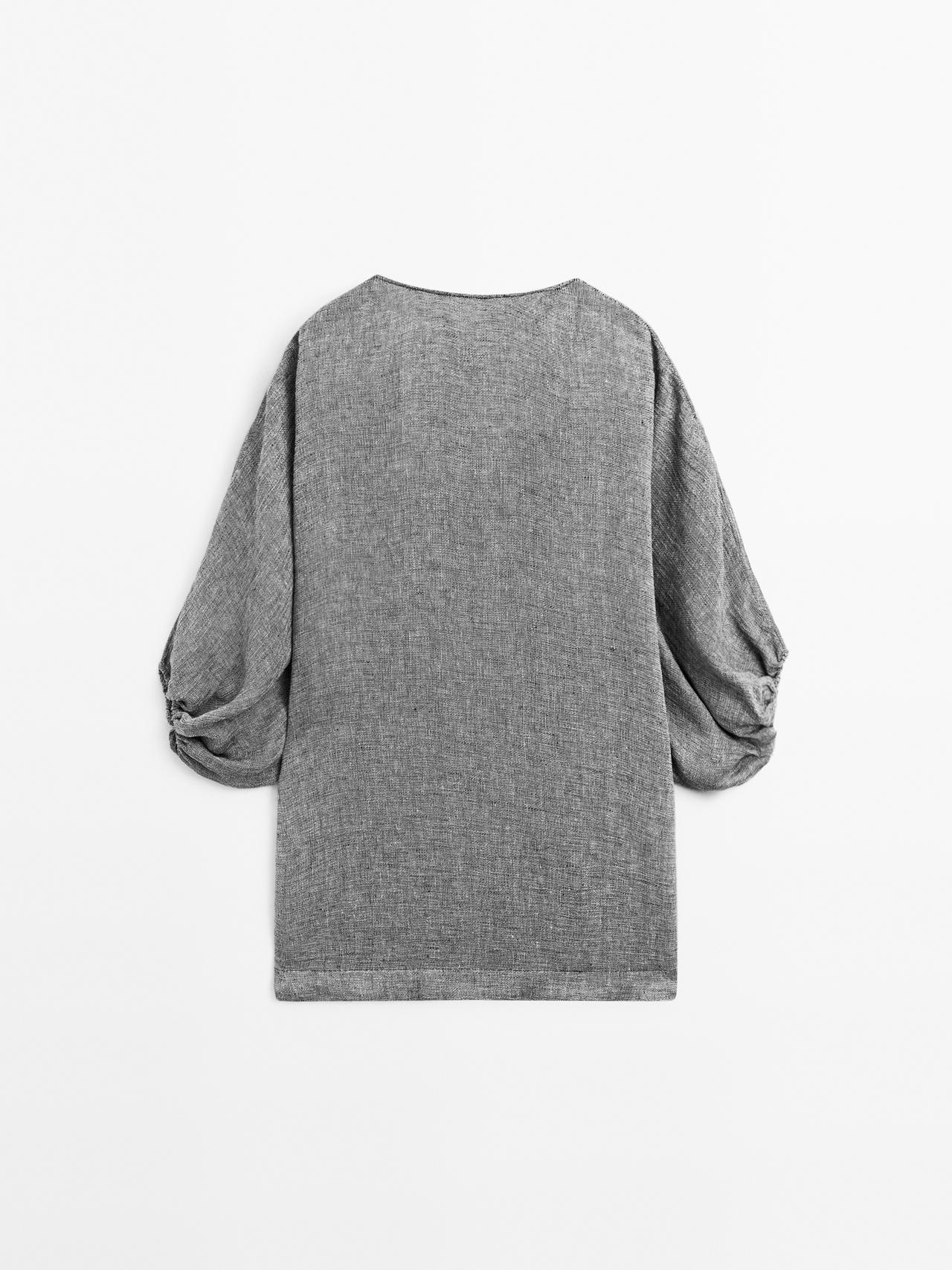 Massimo Dutti - Dame - Kort Kjole I 100% Hør Med Ærmedetalje - Grå - S