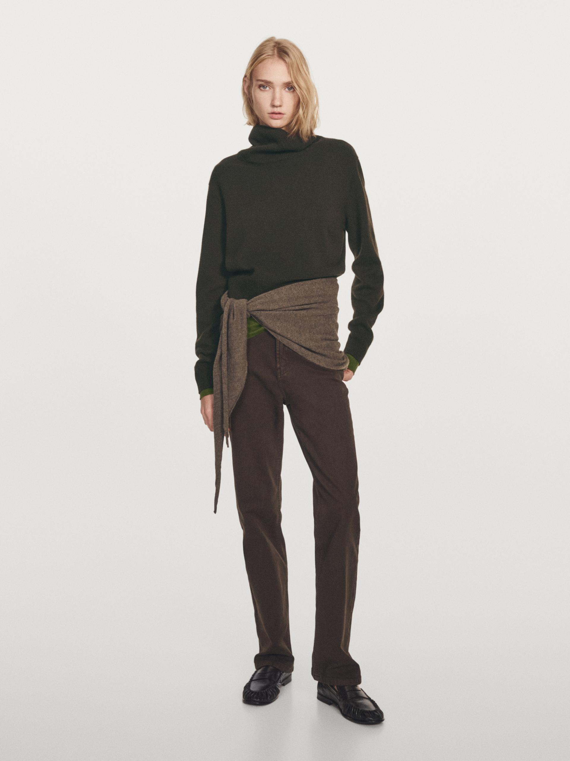 Camisola De Malha Curta De Caxemira - Verde Escuro - S - Massimo Dutti - Mulher