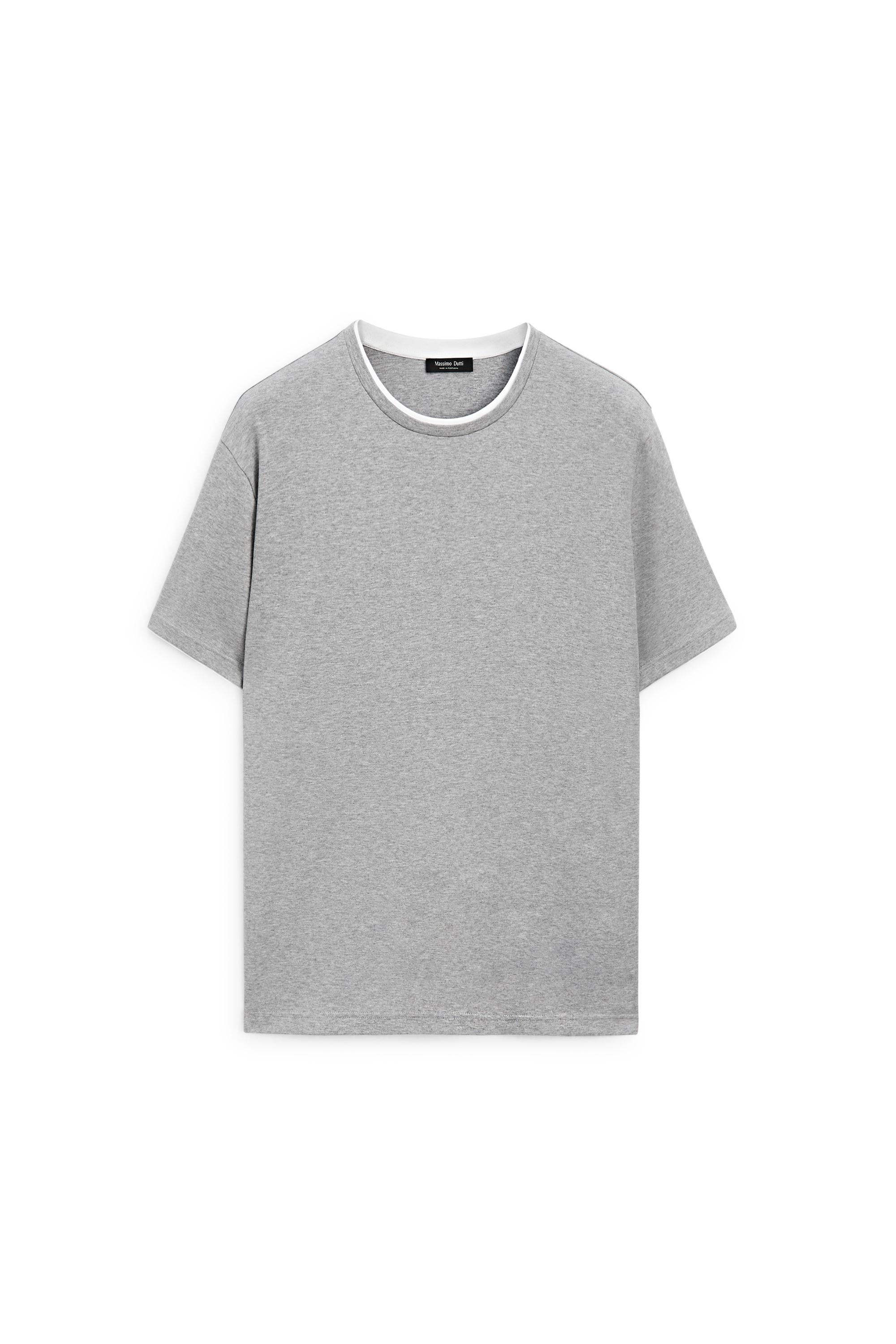 100% cotton T-shirt with contrast detail — GREY MARL