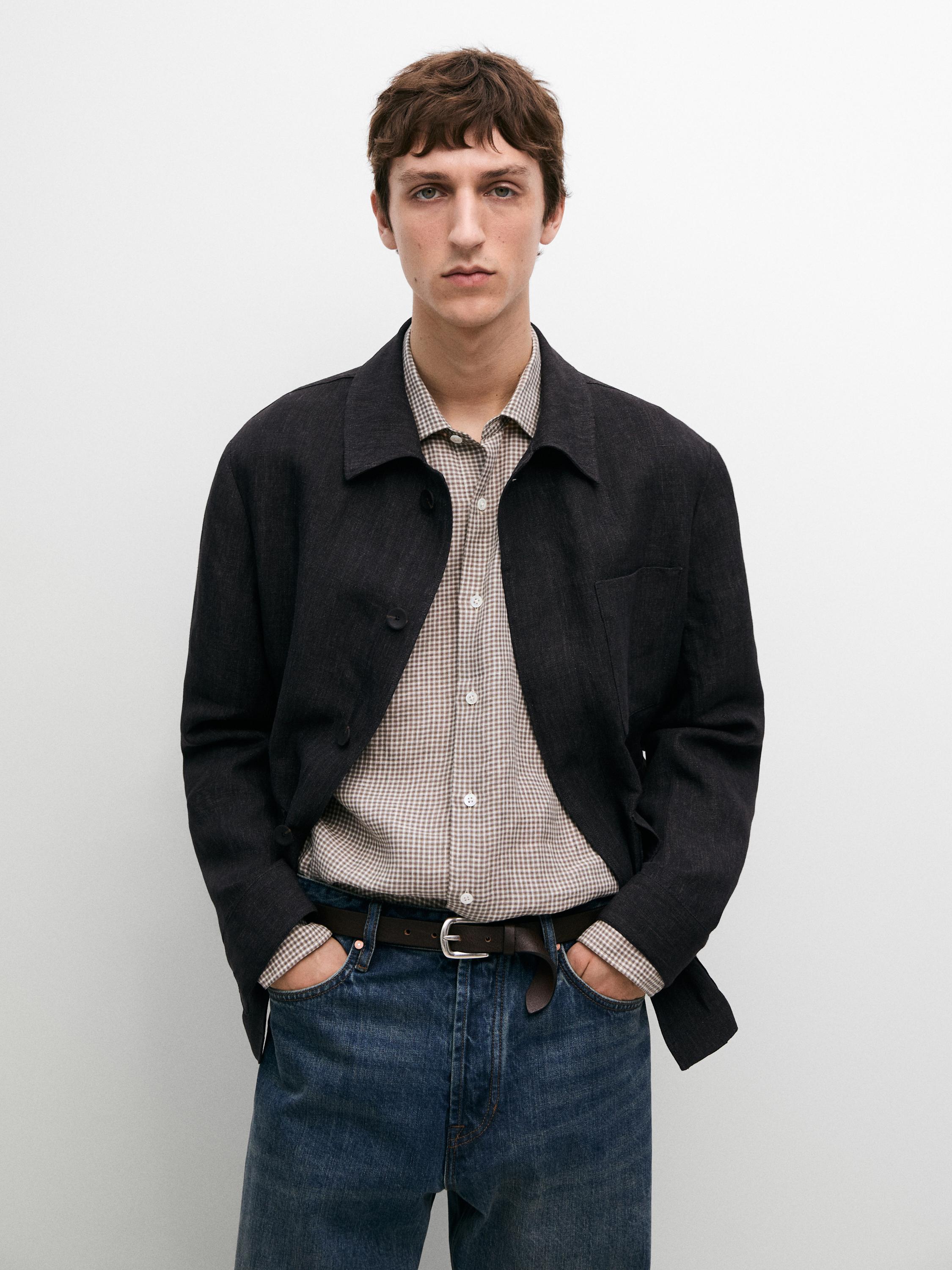 Total look linen jacket with flecked detail — DARK BLUE
