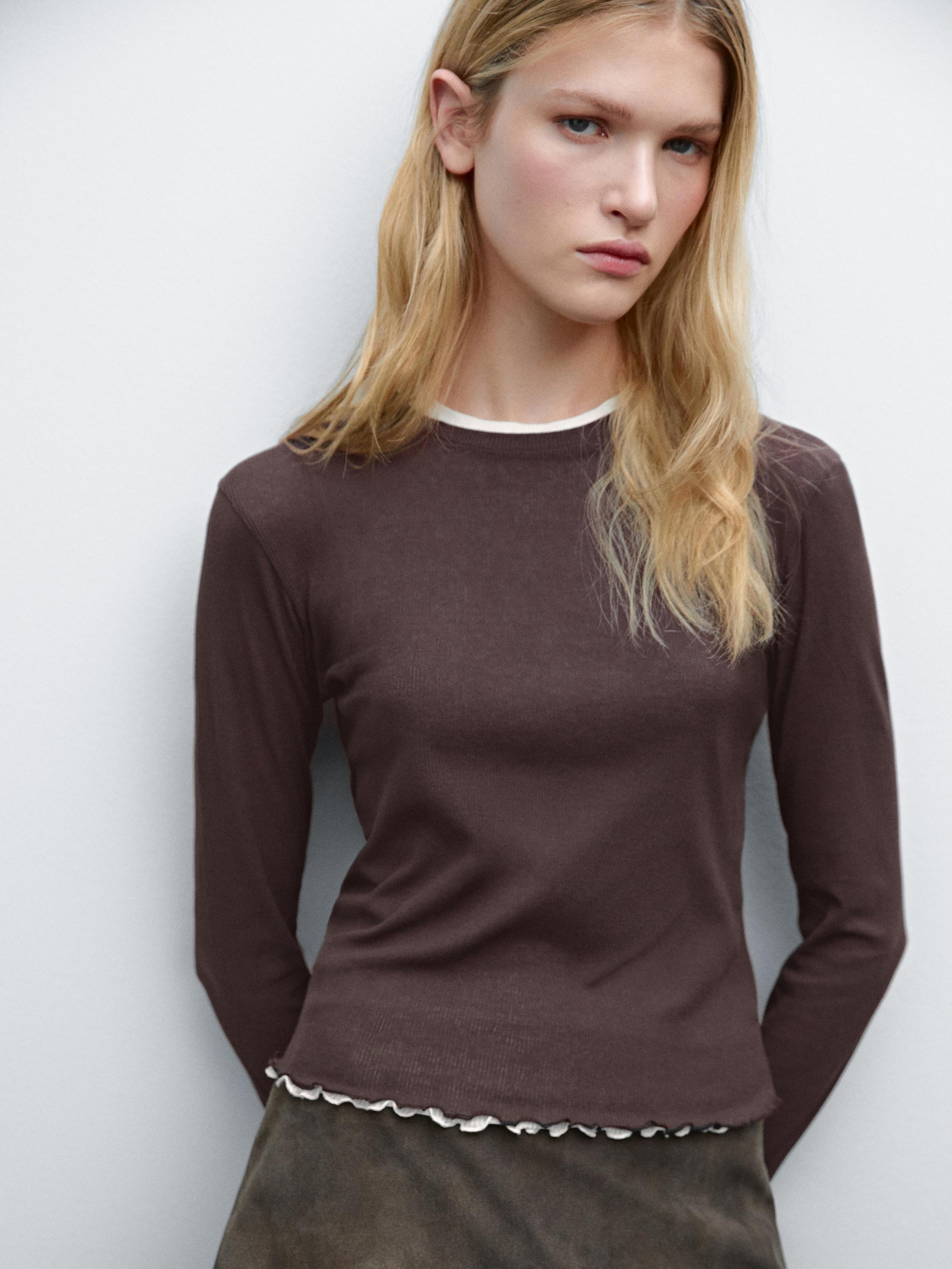 Massimo Dutti【NEW】Double-layer T-shirt with wavy trims Massimo Dutti【NEW】Double-layer T-shirt with wavy trims