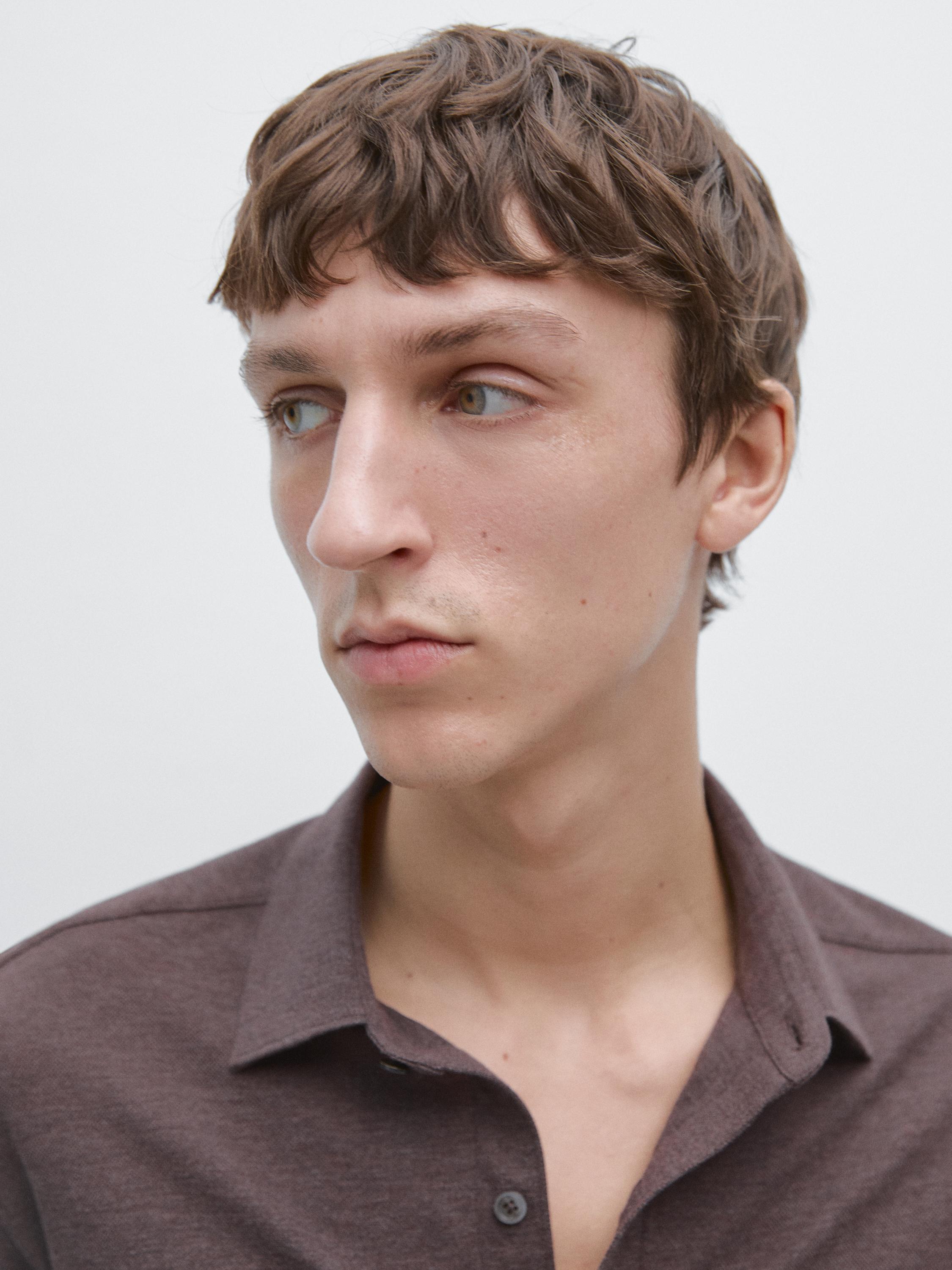 Regular fit melange shirt — BROWN