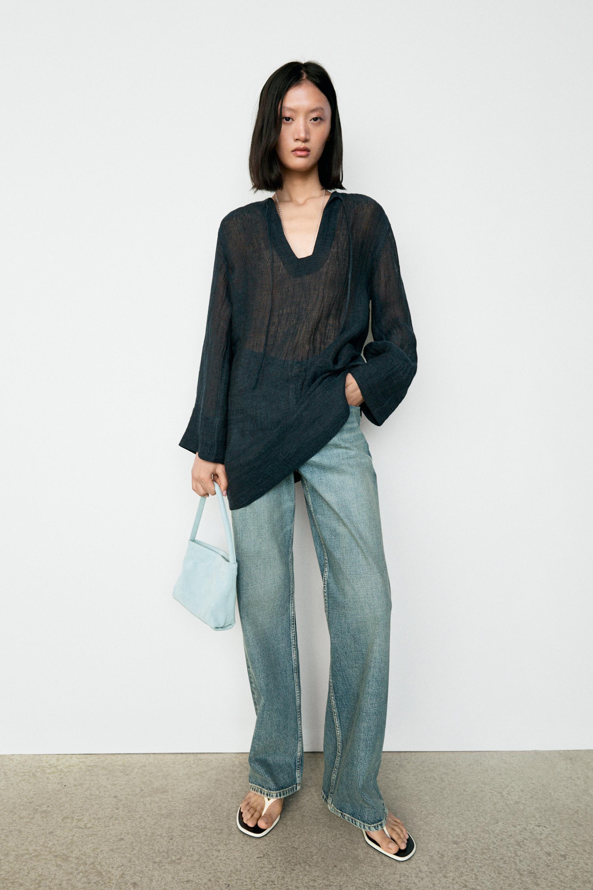 100% linen flowy mini dress — BLUE