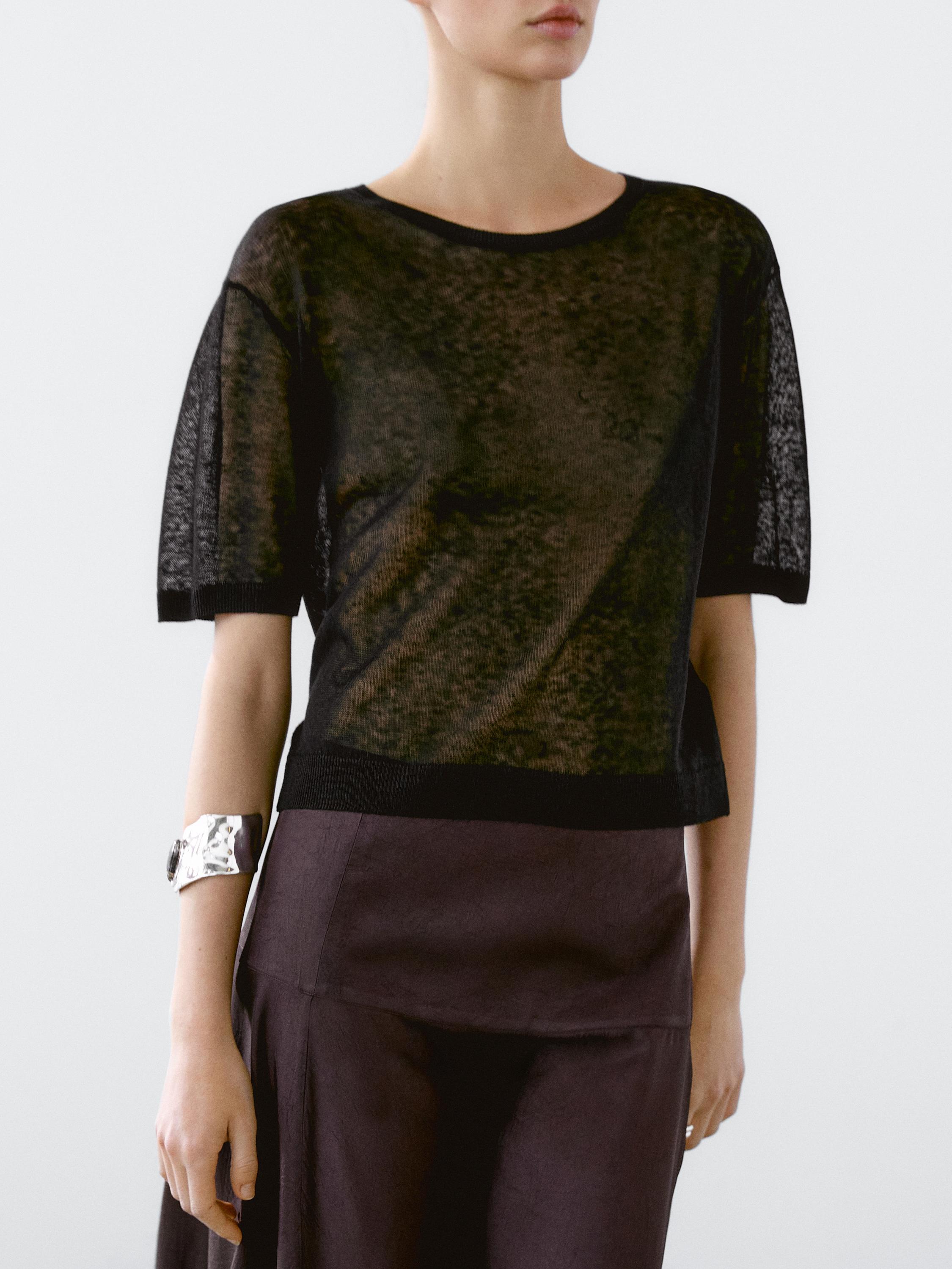 Linen blend short sleeve sweater