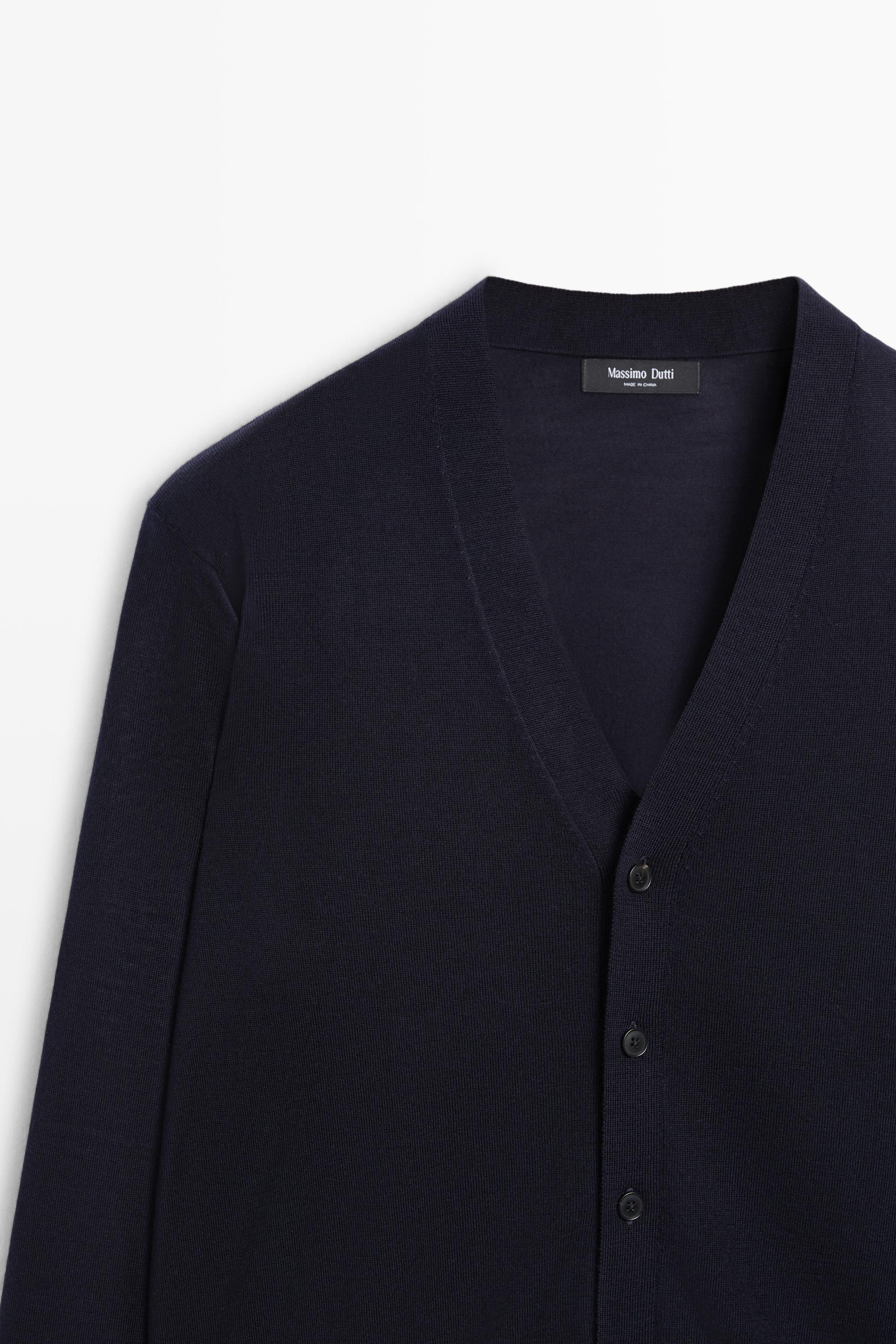 Merino wool button-up cardigan — NAVY BLUE