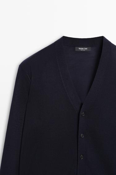 Merino wool button-up cardigan — NAVY BLUE 4