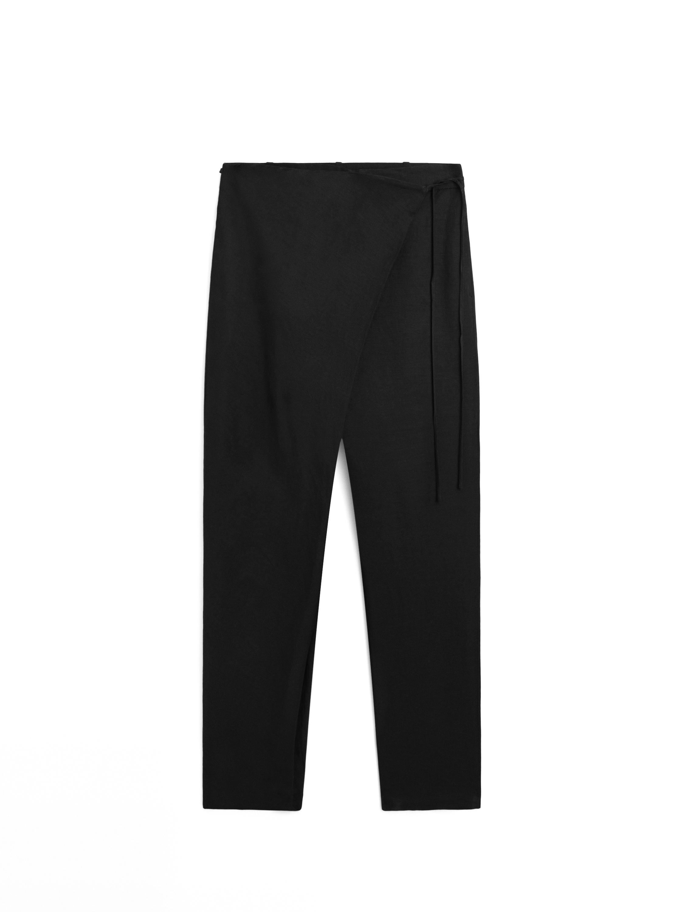 Flowing pareo trousers with tie detail — BLACK