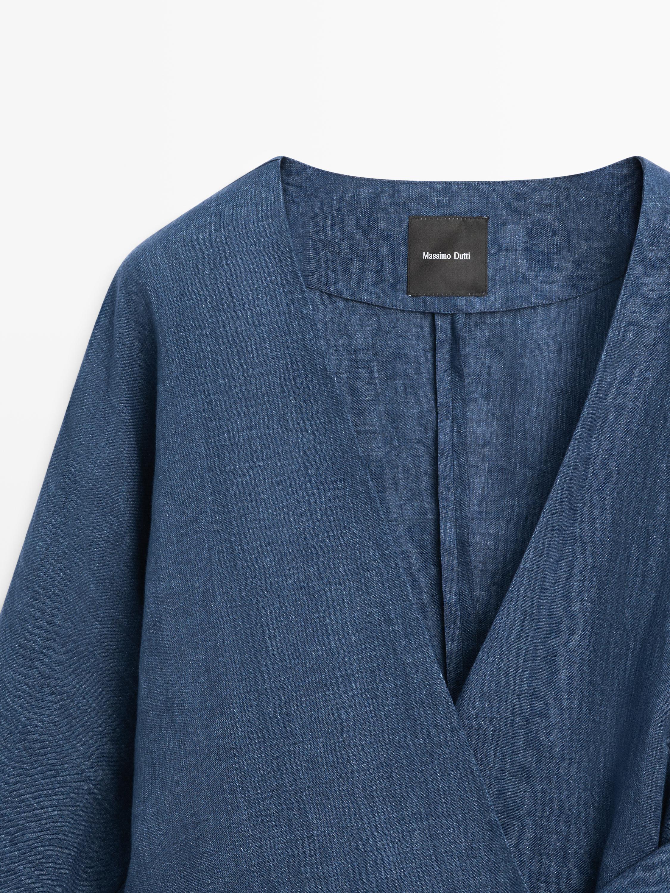 Linen total look denim-effect kimono — BLUE