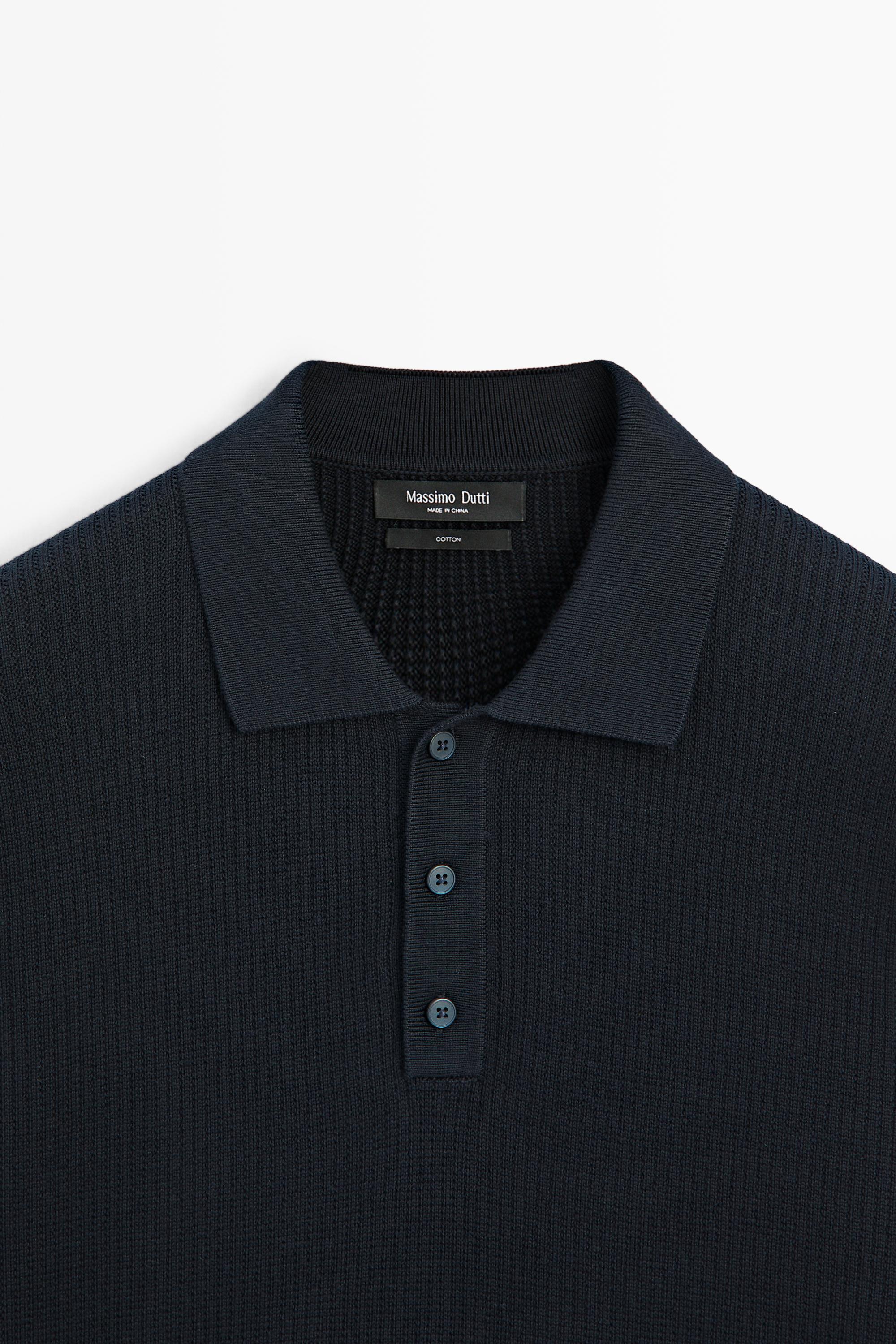Button-detail polo knit sweater — NAVY BLUE