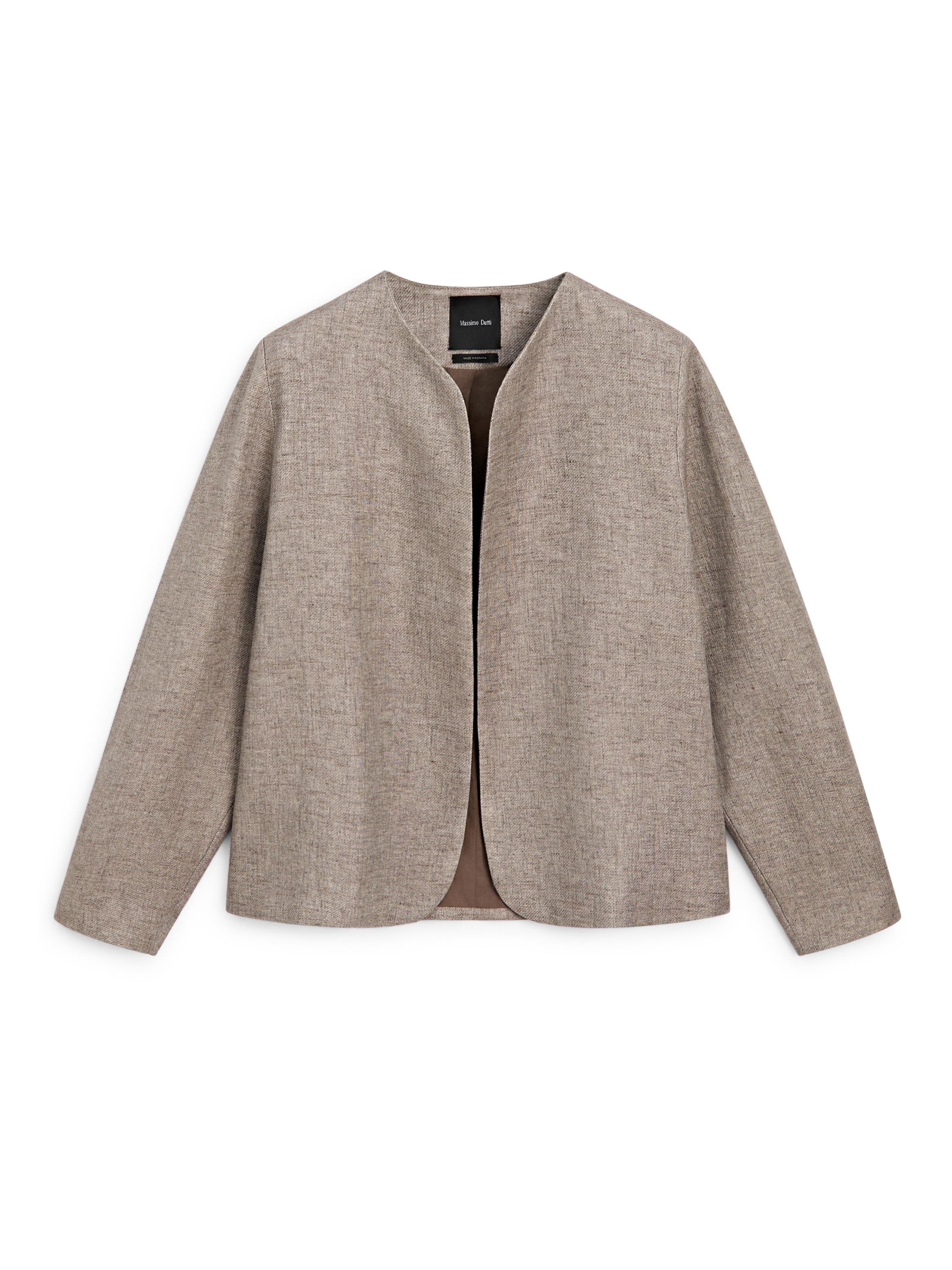 Short linen blend jacket — MOLE BROWN