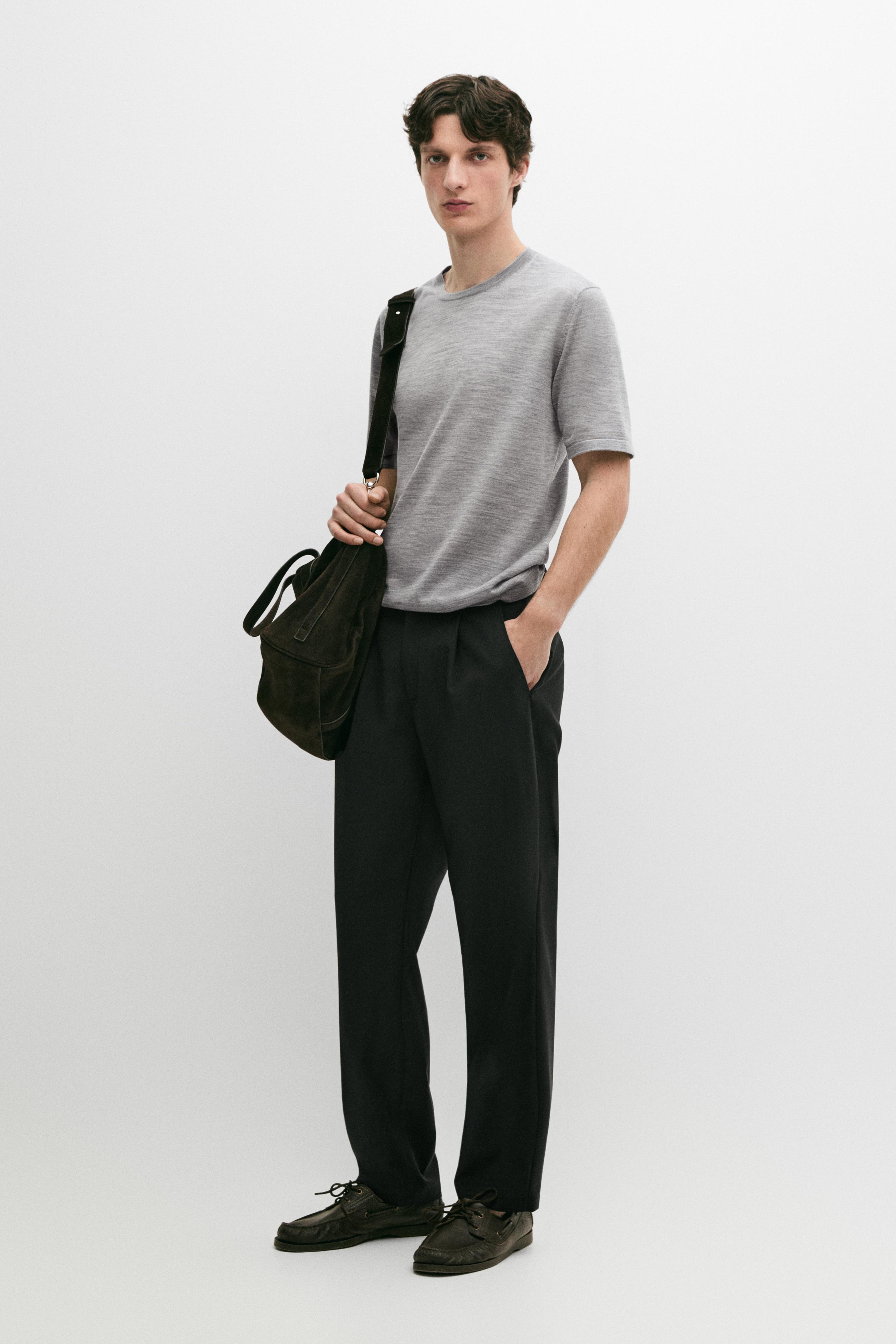 Wool-blend short-sleeve knit sweater — ANTHRACITE GREY