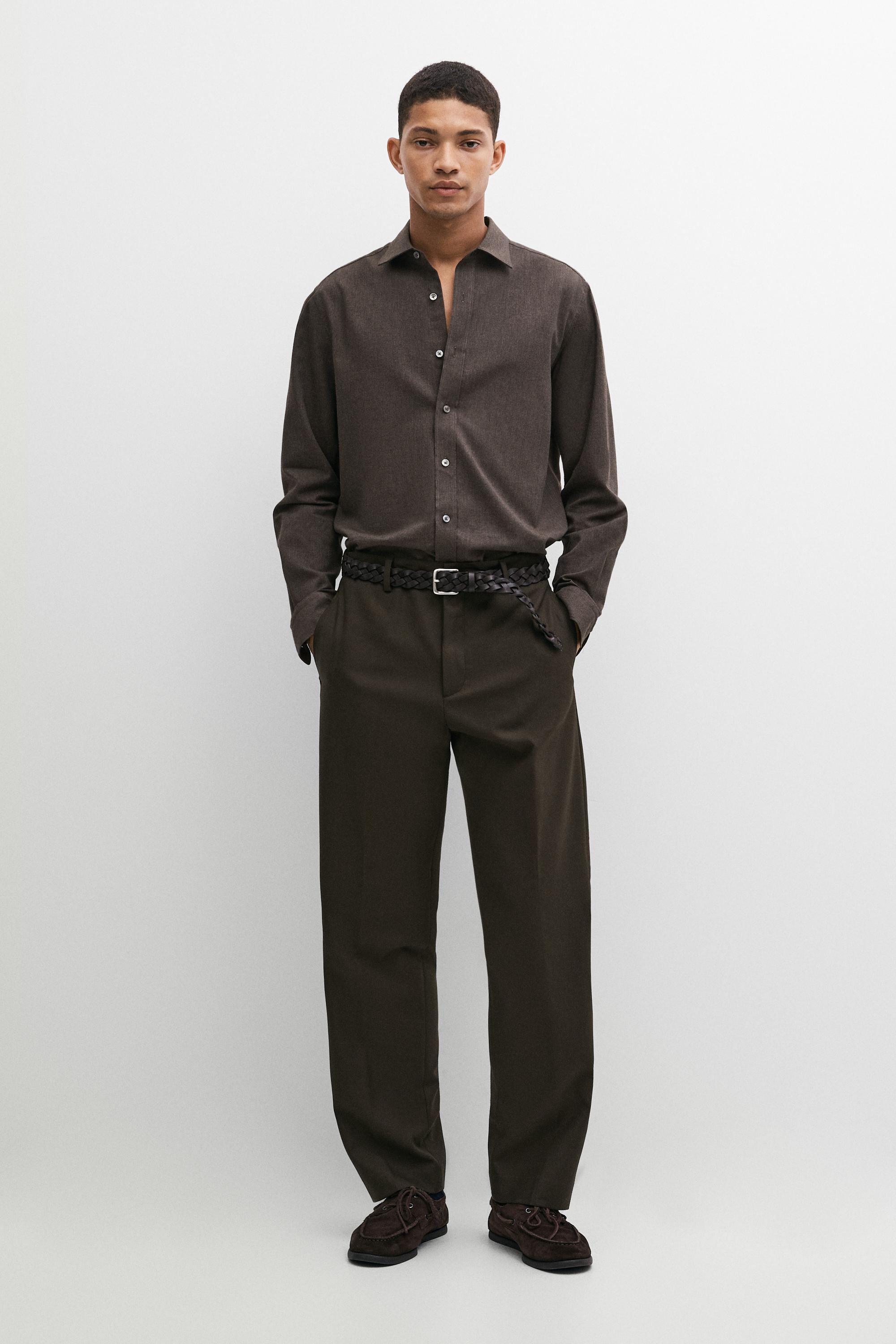 100% cotton melange twill regular fit shirt