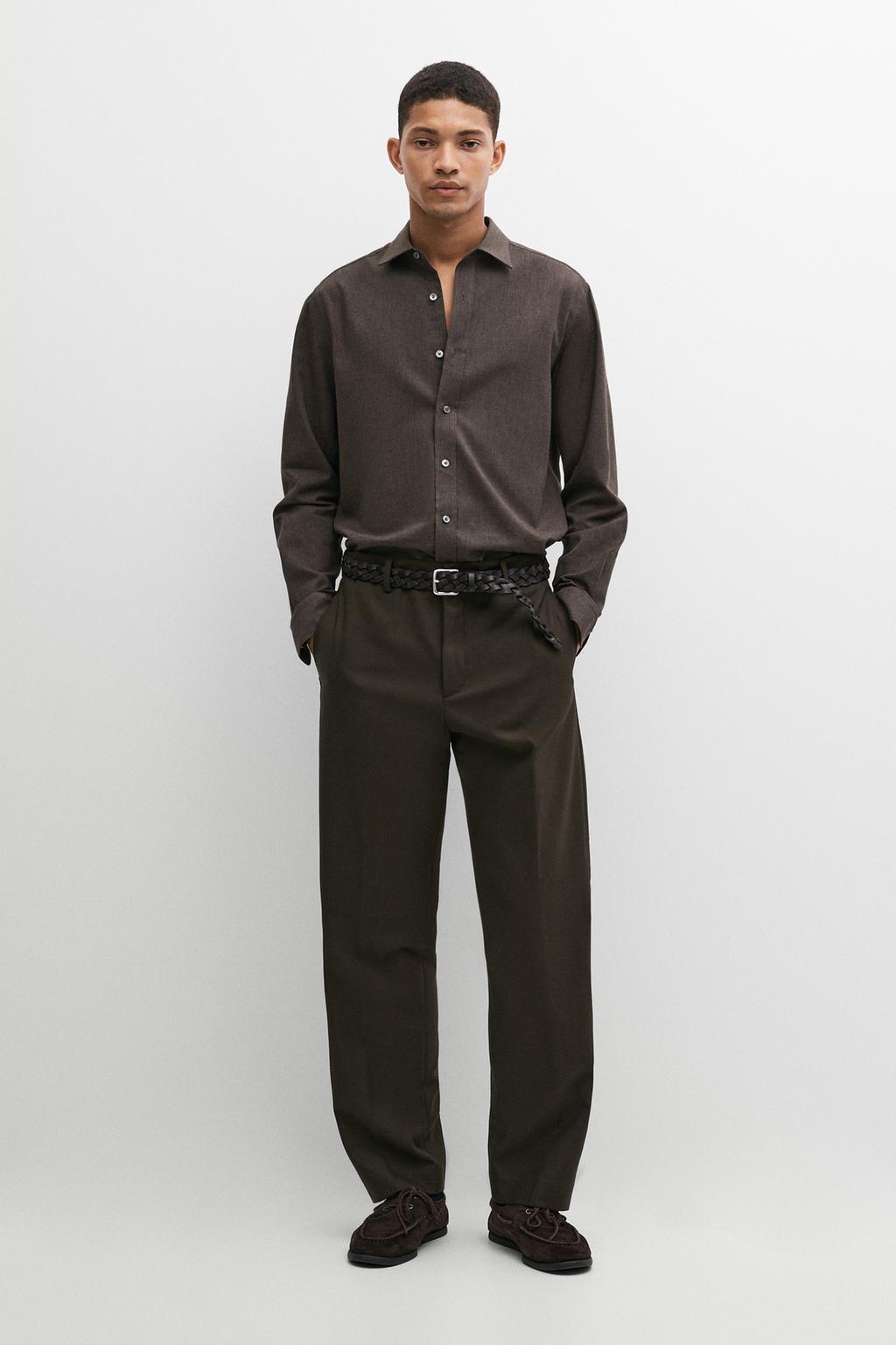 Massimo Dutti 100% pambıq regular fit melanj tvil köynək