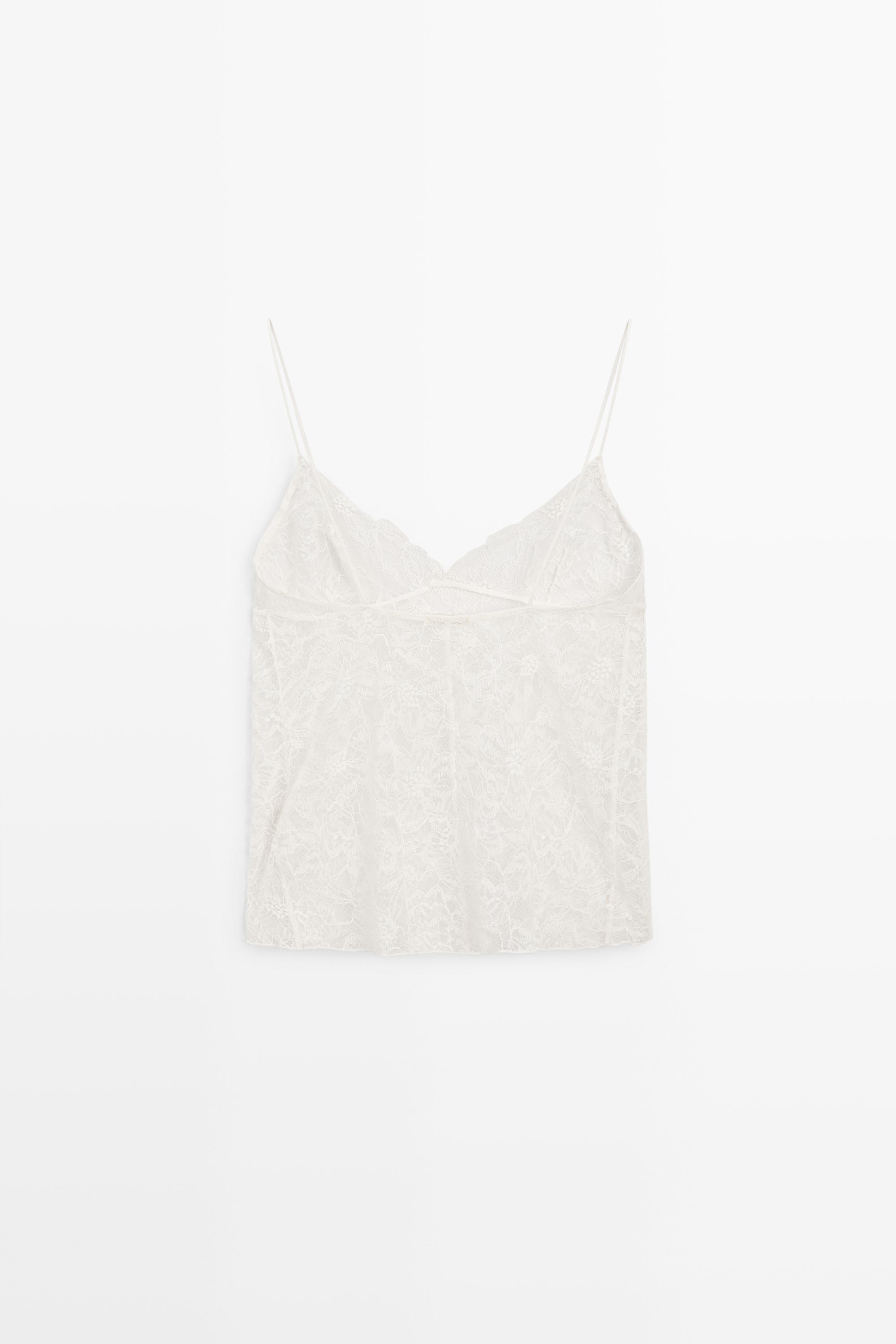 Strappy floral lace top — CREAM