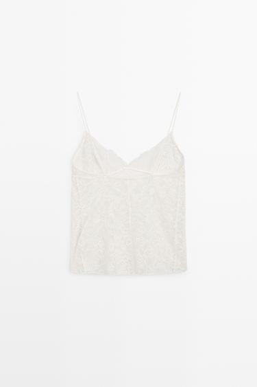 Strappy floral lace top — CREAM 6