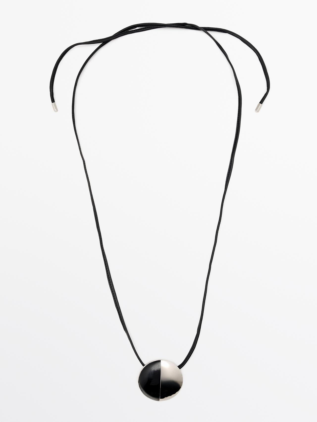 Massimo Dutti - Dame - Halskæde I Fåreskind Med Metaldel - Sort - 01