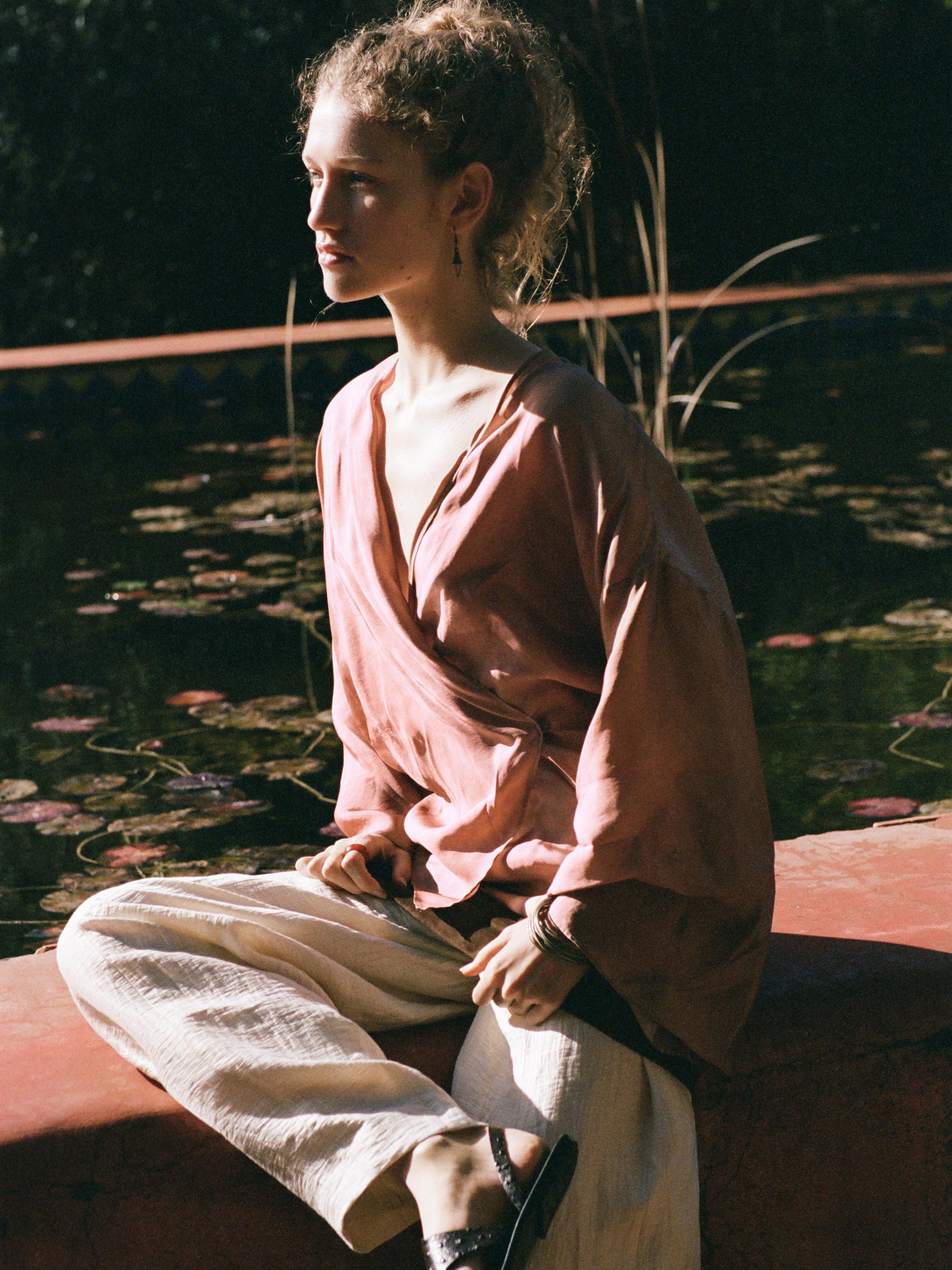 Flowing surplice blouse