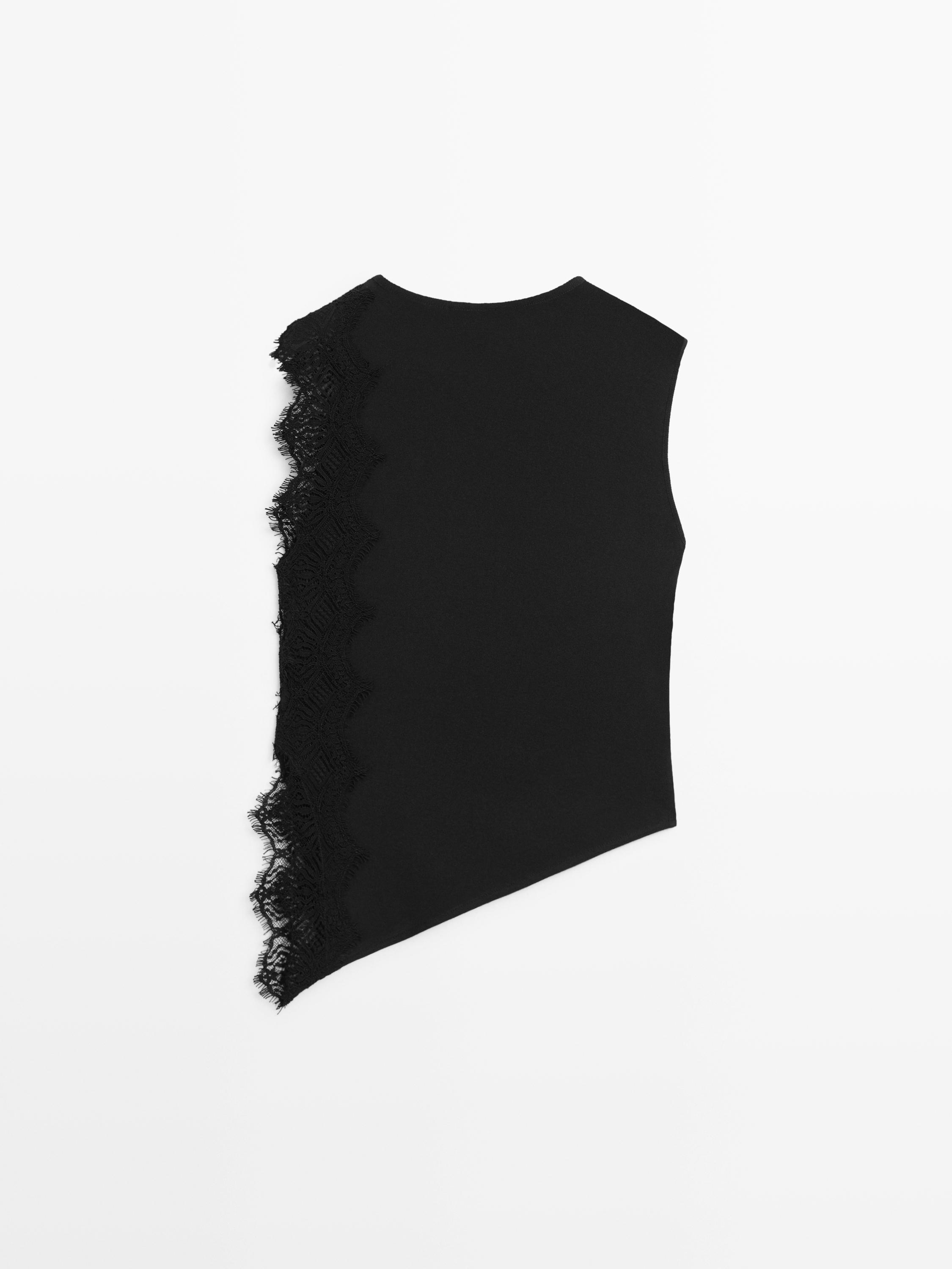 Sleeveless top with lace detail — BLACK