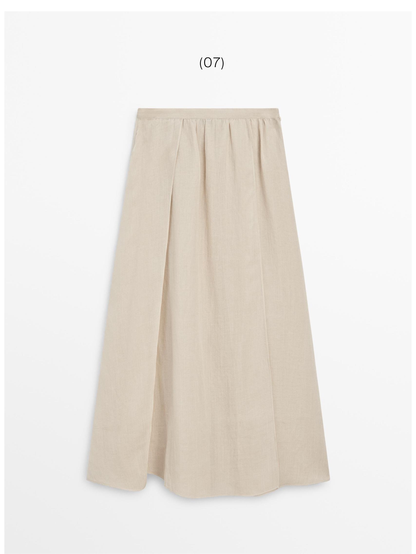 Flowing ramie blend midi skirt — CREAM